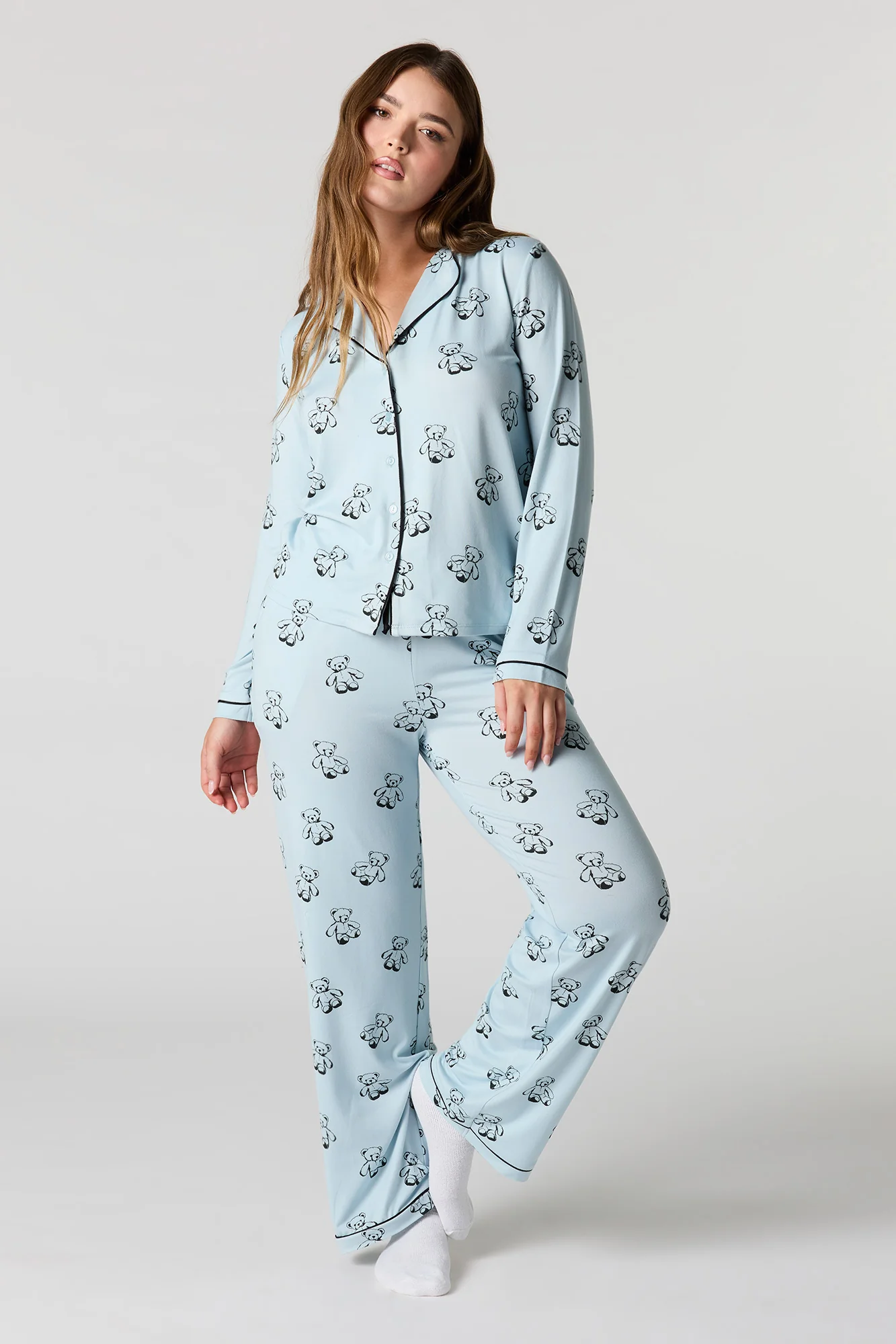 Printed Button-Up Shirt & Pant Pajama Set