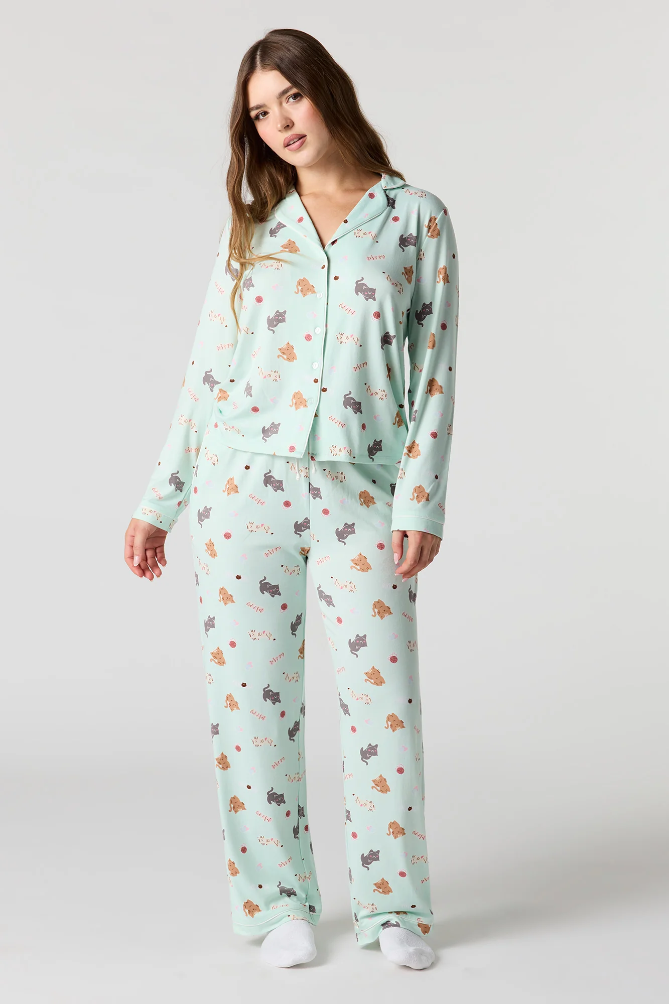 Printed Button-Up Shirt & Pant Pajama Set - Image 13
