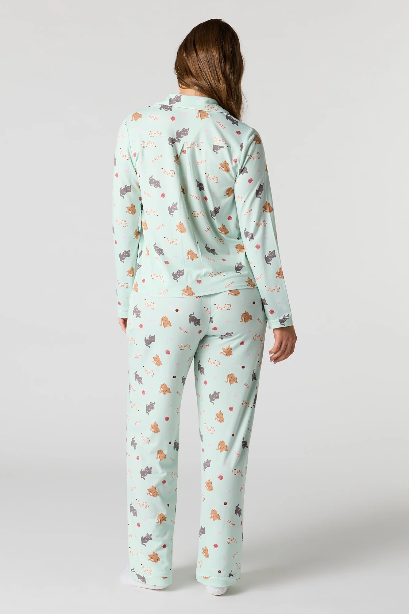 Printed Button-Up Shirt & Pant Pajama Set - Image 16