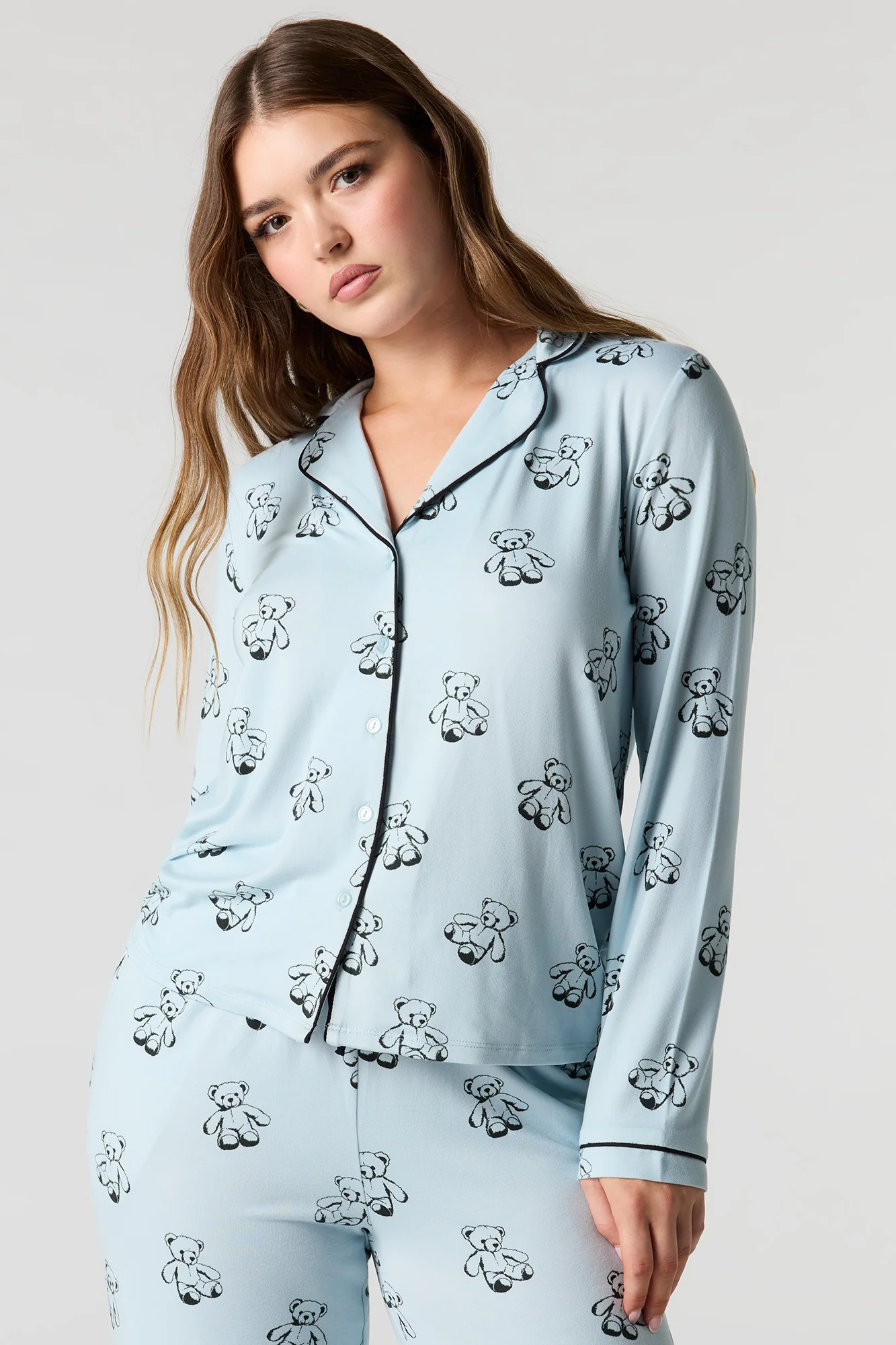 Printed Button-Up Shirt & Pant Pajama Set - Image 2