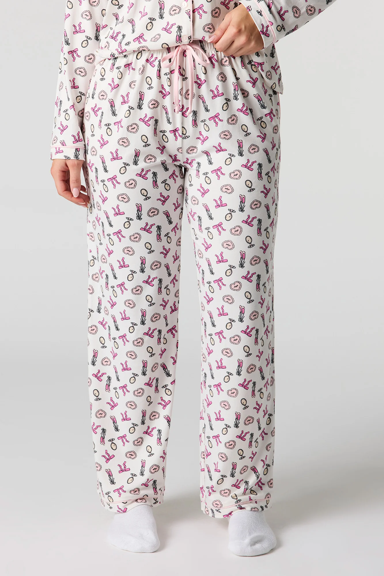 Printed Button-Up Shirt & Pant Pajama Set - Image 27