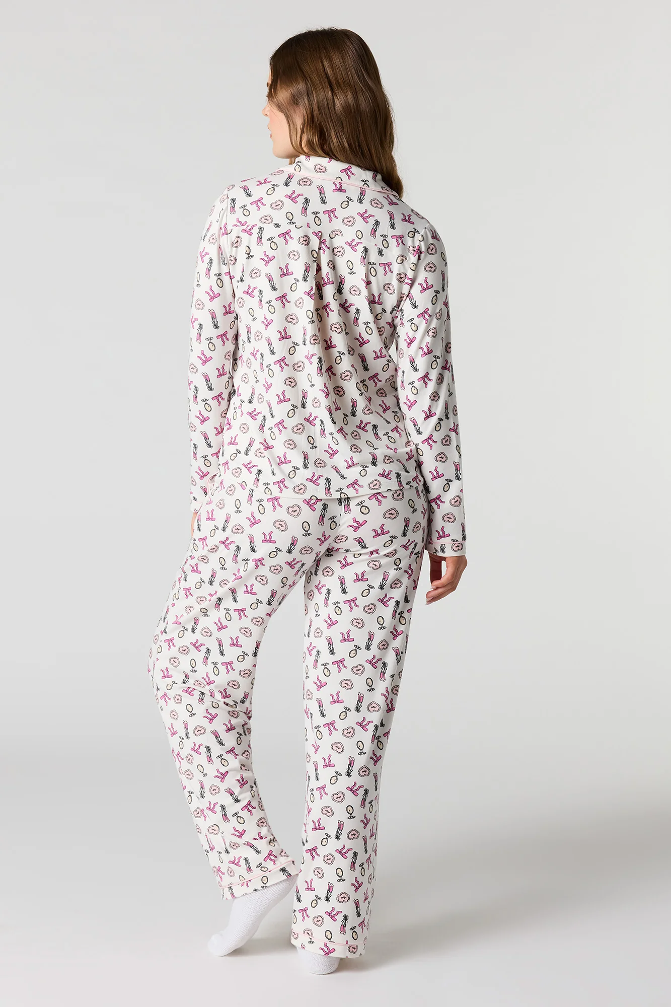 Printed Button-Up Shirt & Pant Pajama Set - Image 28