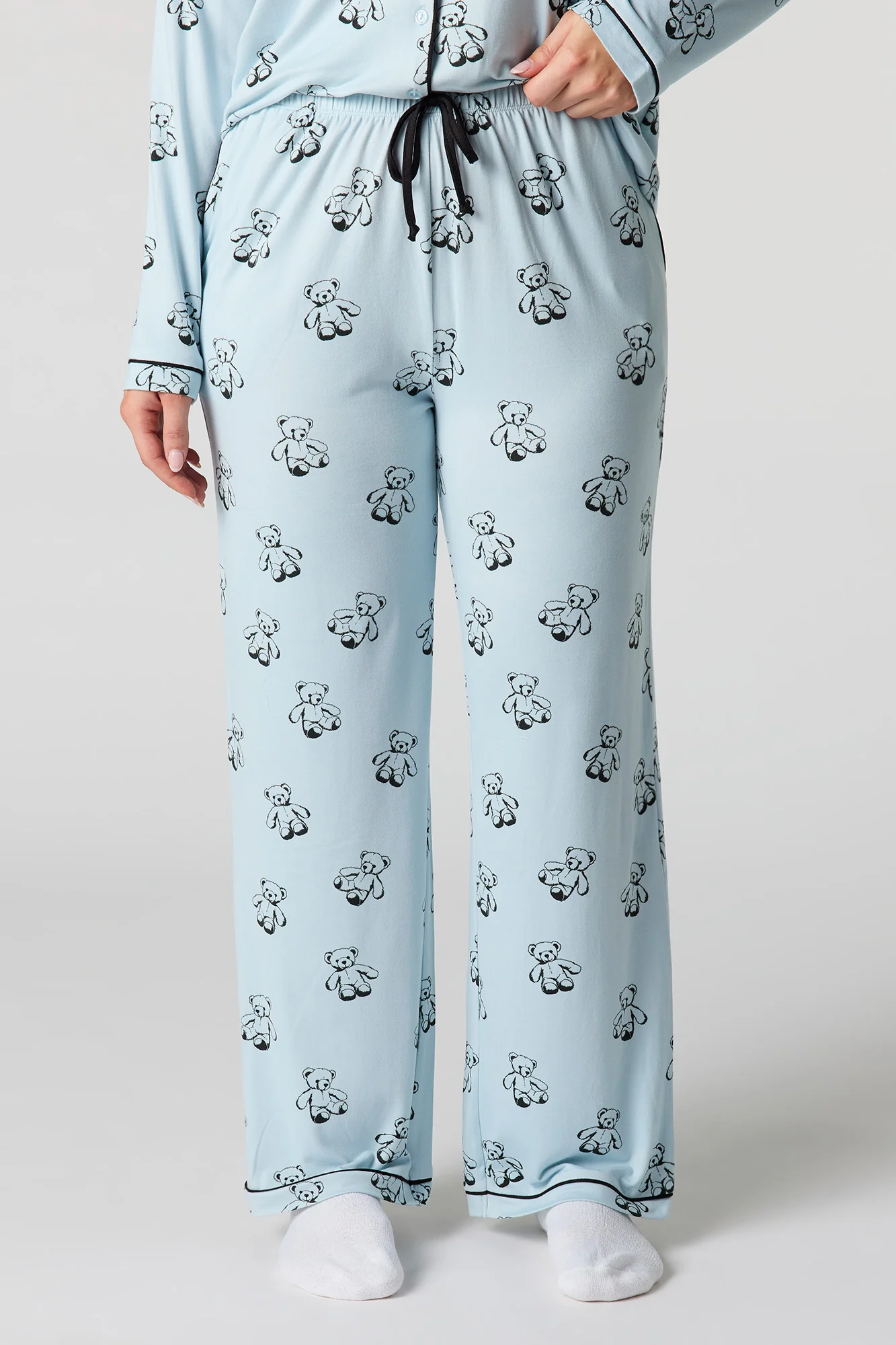 Printed Button-Up Shirt & Pant Pajama Set - Image 3