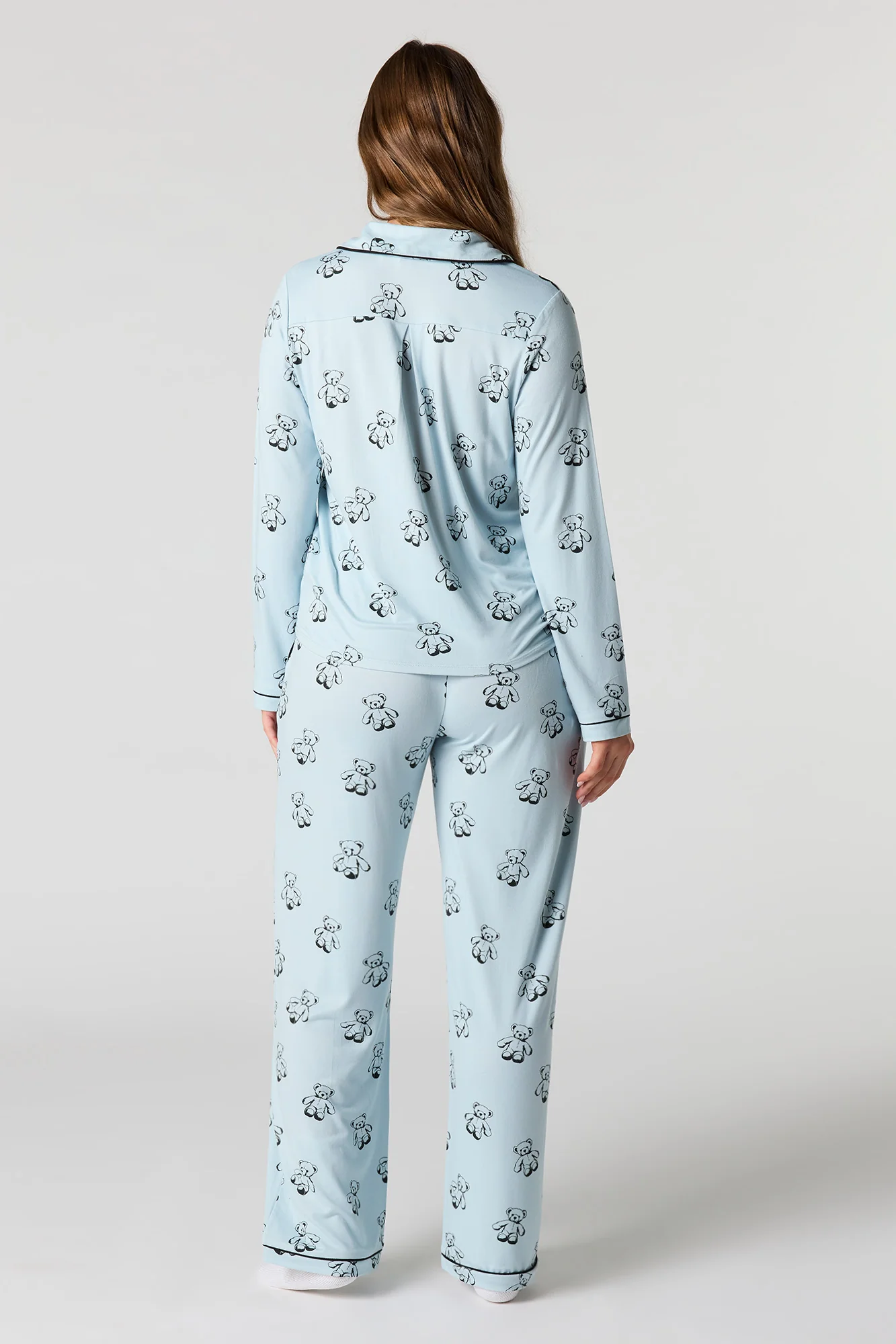 Printed Button-Up Shirt & Pant Pajama Set - Image 4