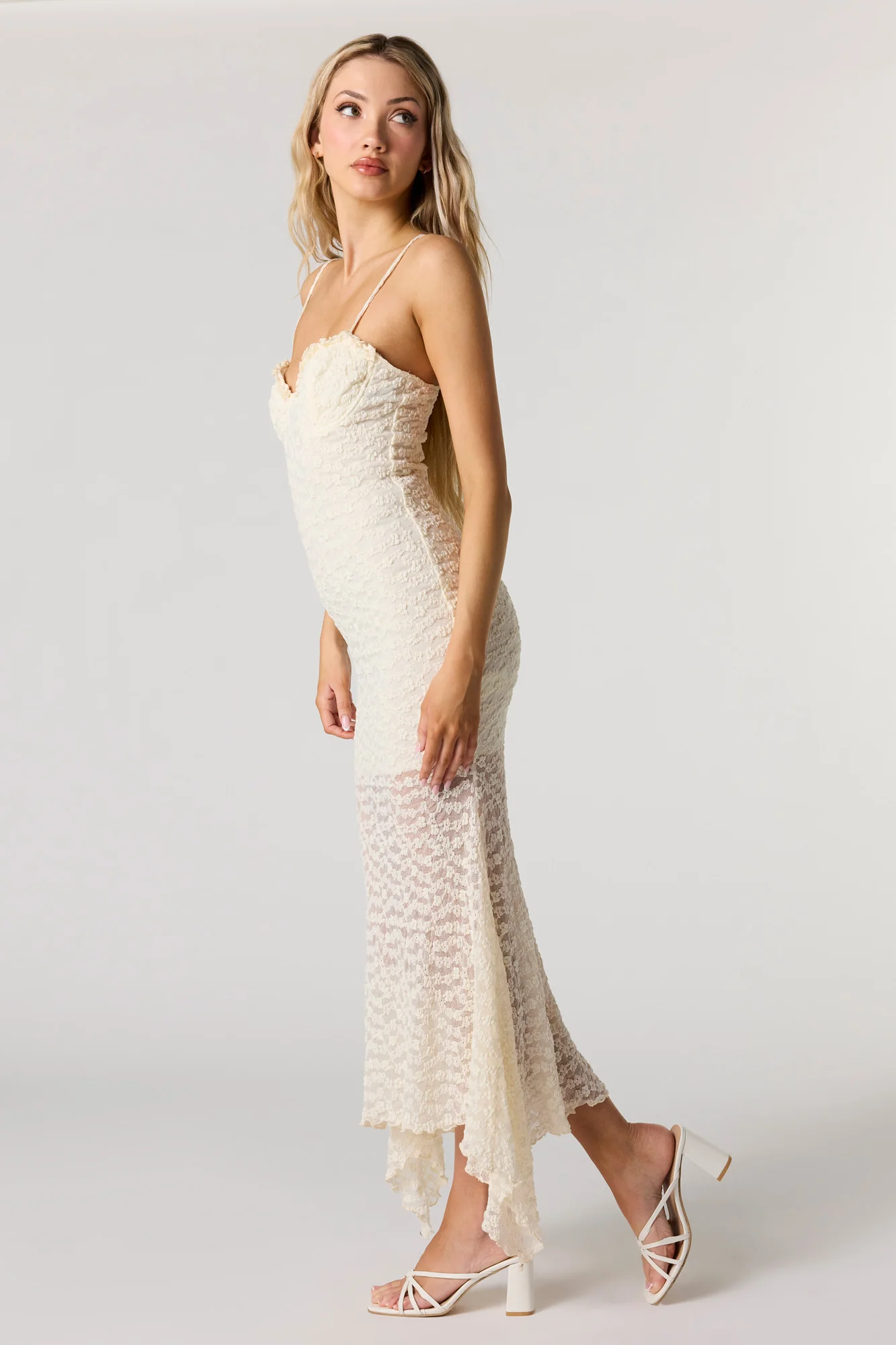 Lace Bustier Asymmetrical Midi Dress - Image 5
