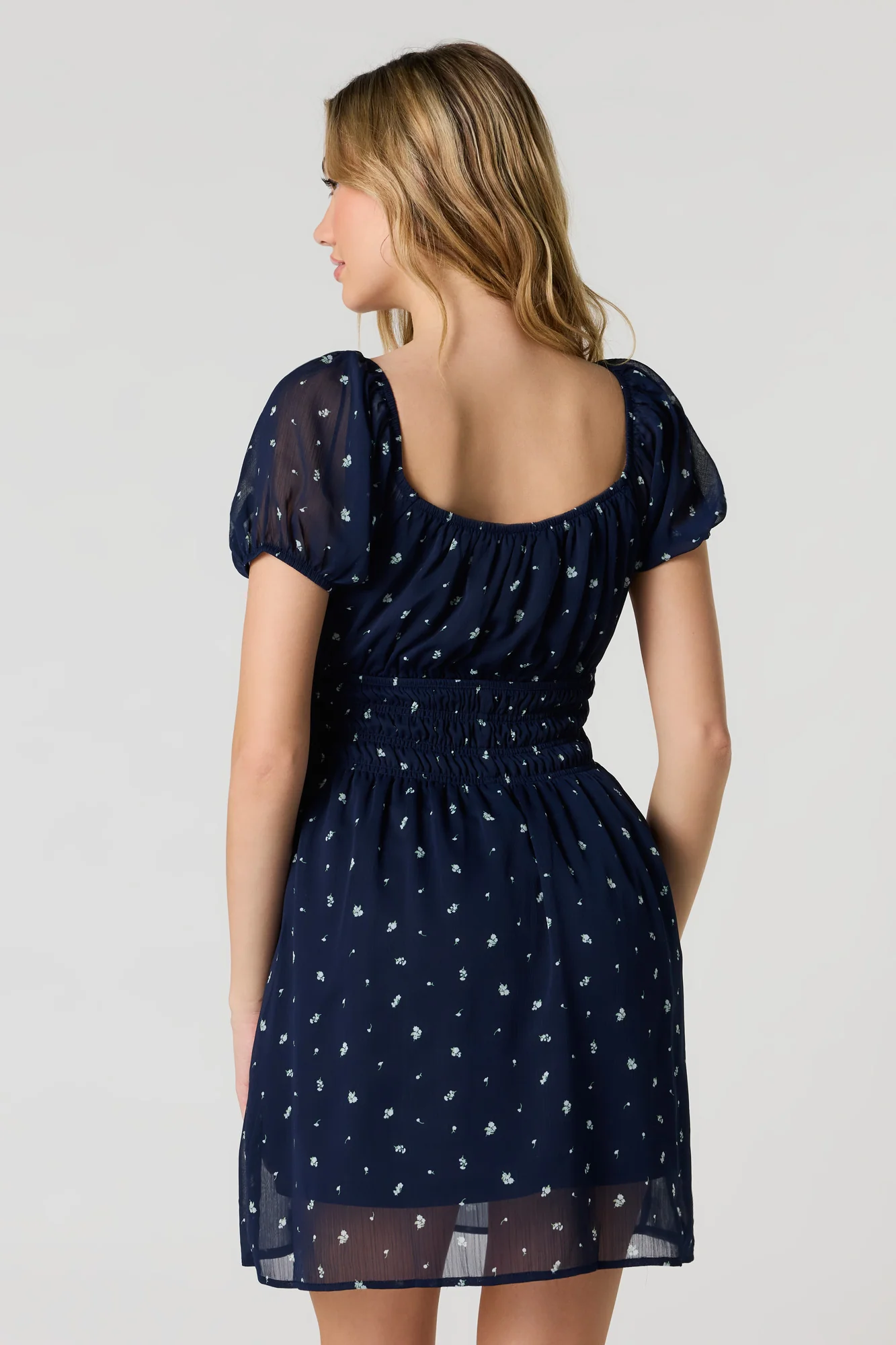 Floral Chiffon Puff Sleeve Mini Dress - Image 2