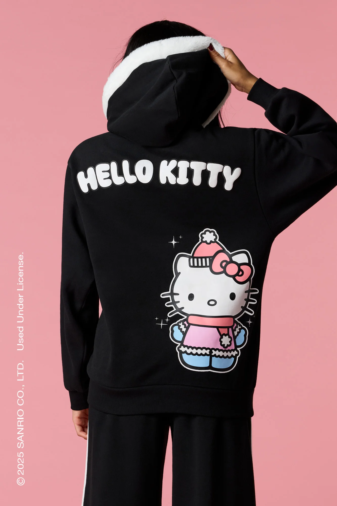 Hello Kitty® Puff Print Faux Fur Trim Hoodie