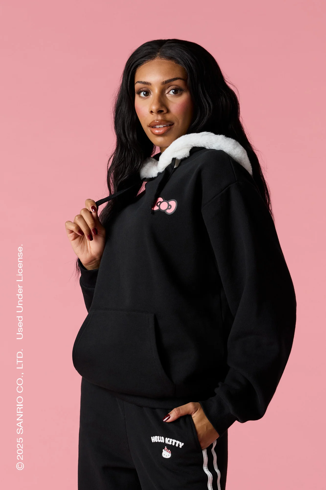Hello Kitty® Puff Print Faux Fur Trim Hoodie - Image 2