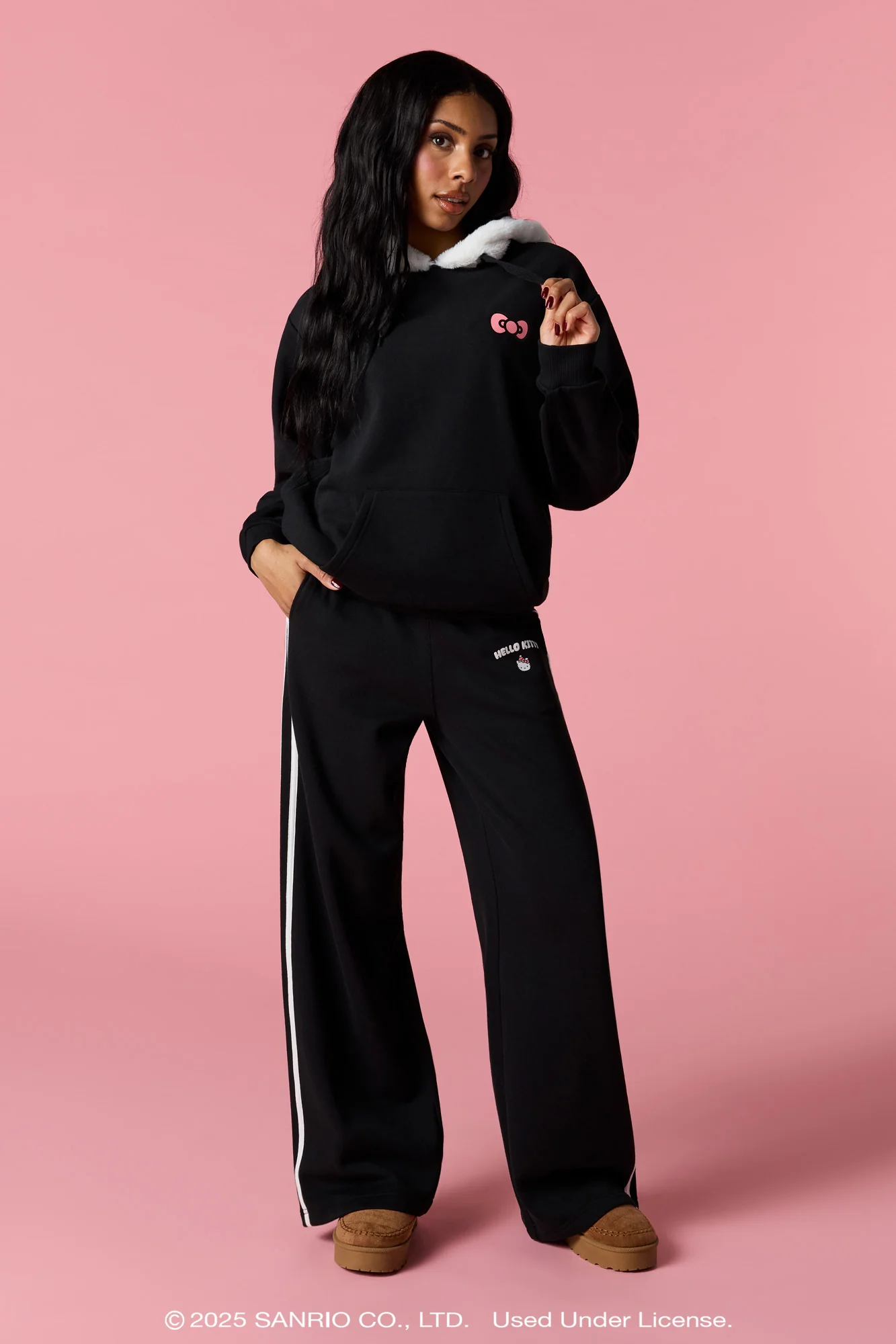 Hello Kitty® Puff Print Faux Fur Trim Hoodie - Image 3