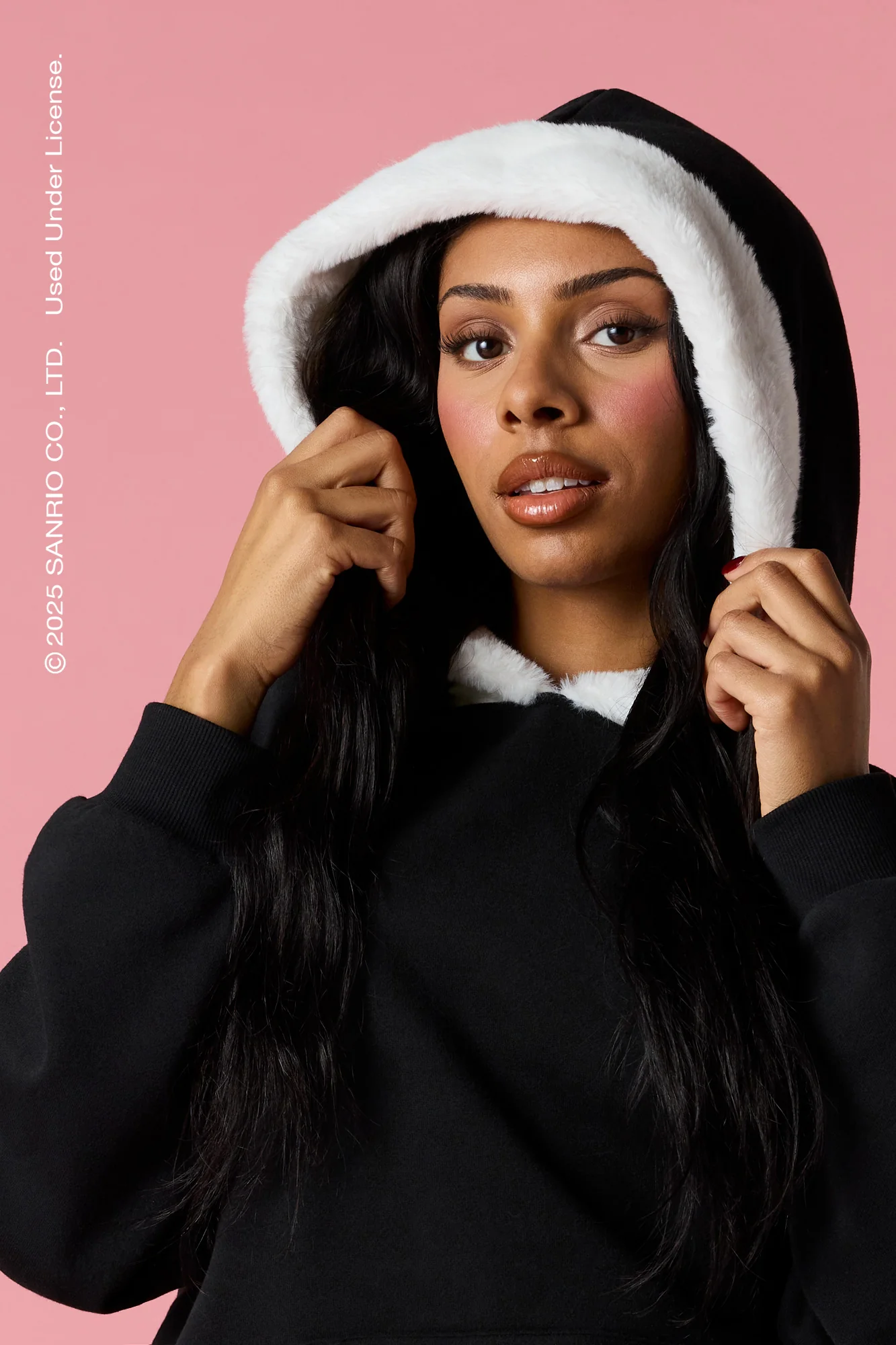 Hello Kitty® Puff Print Faux Fur Trim Hoodie - Image 4