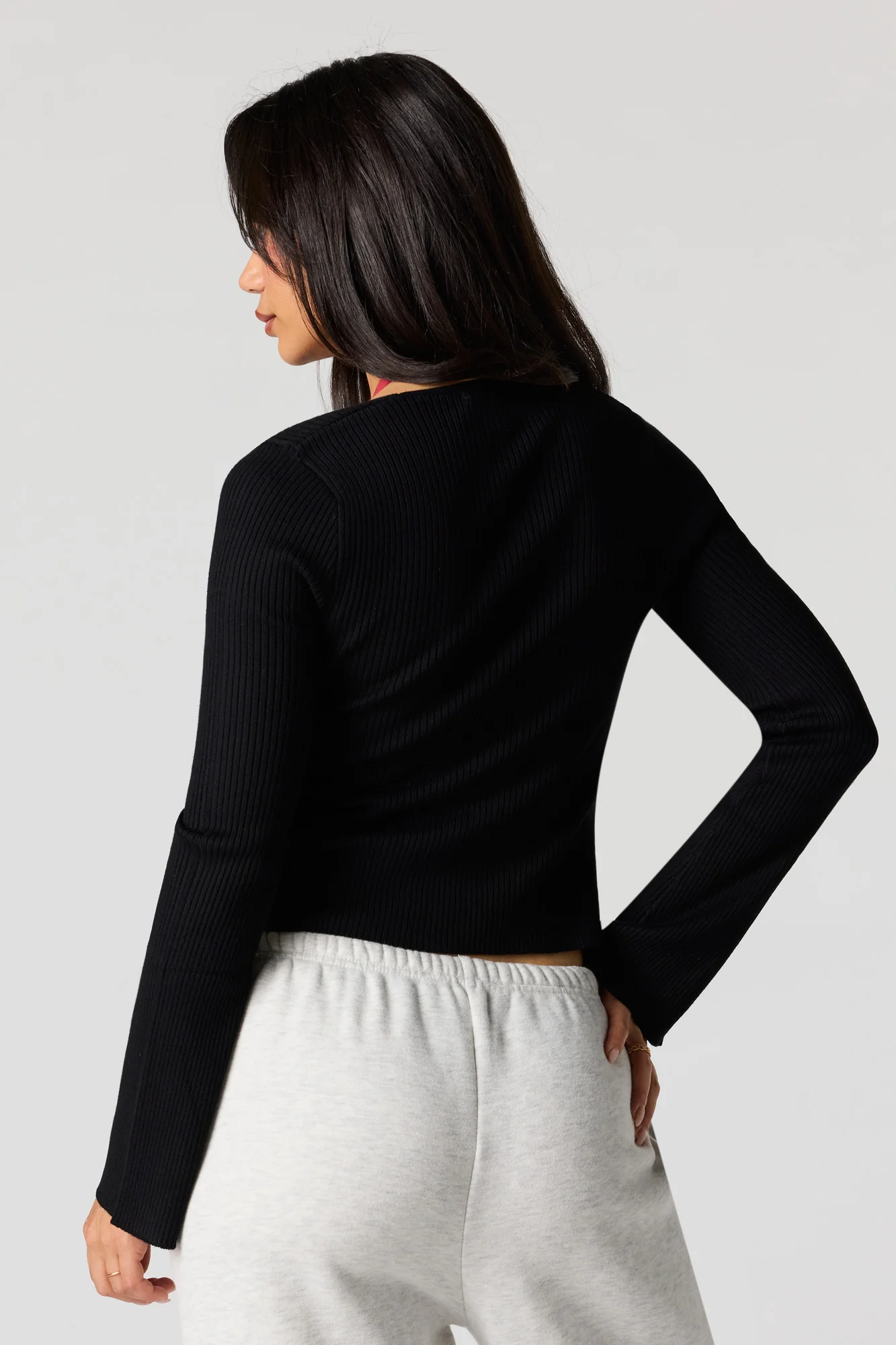 Ribbed Knit Self-Tie Cardigan - Image 2