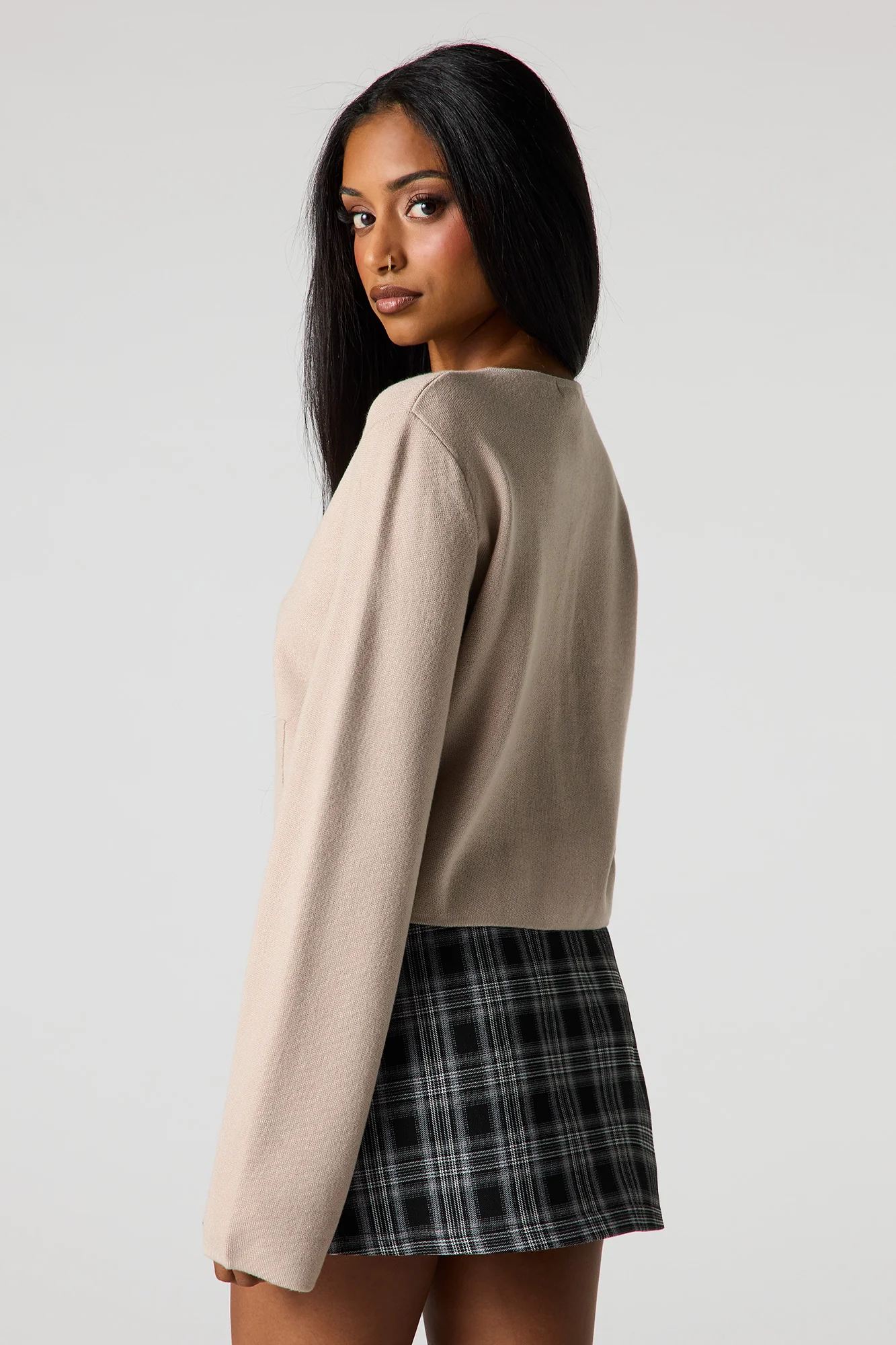Knit Button-Up Crew Neck Cardigan - Image 2