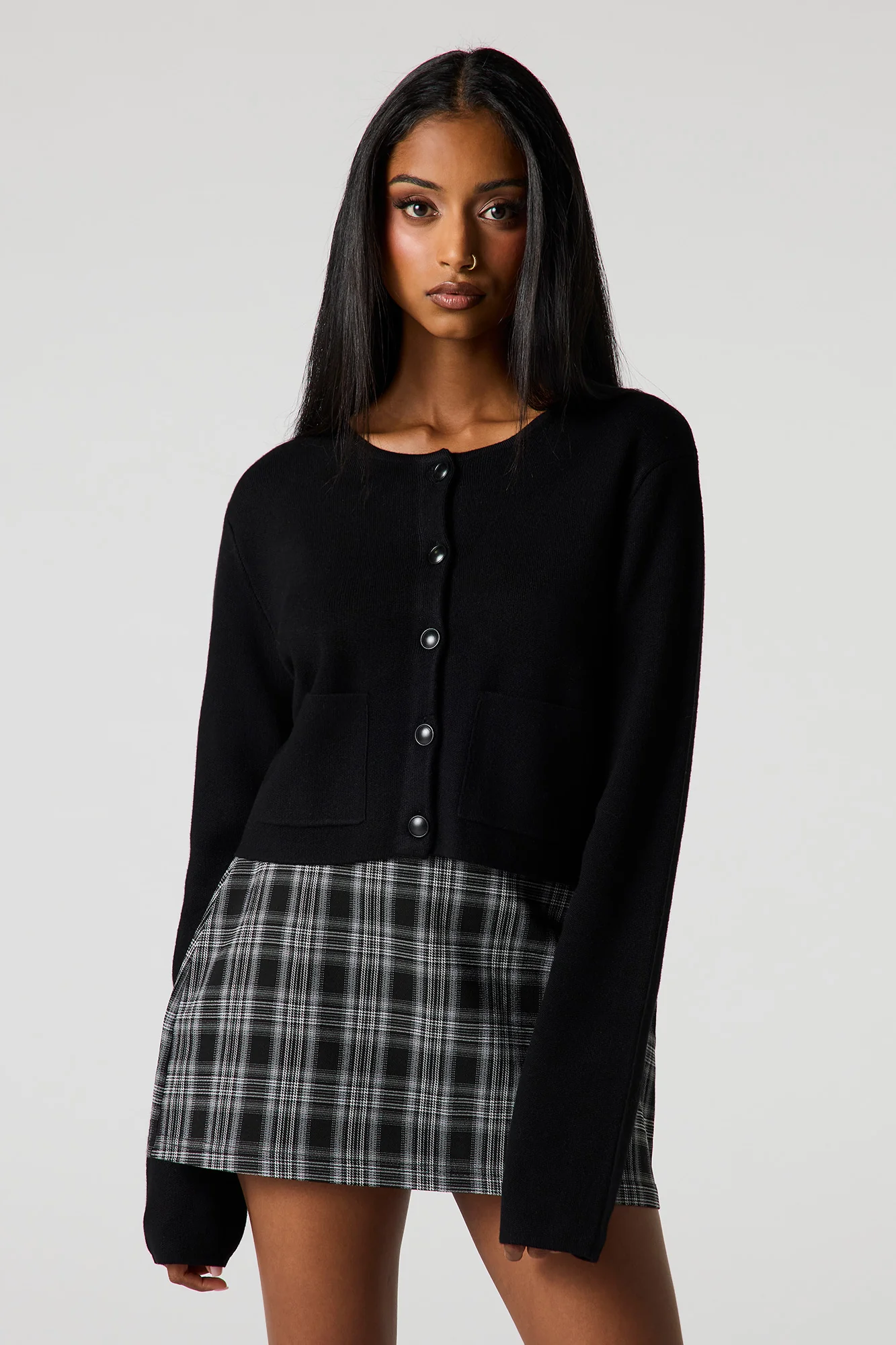Knit Button-Up Crew Neck Cardigan - Image 4