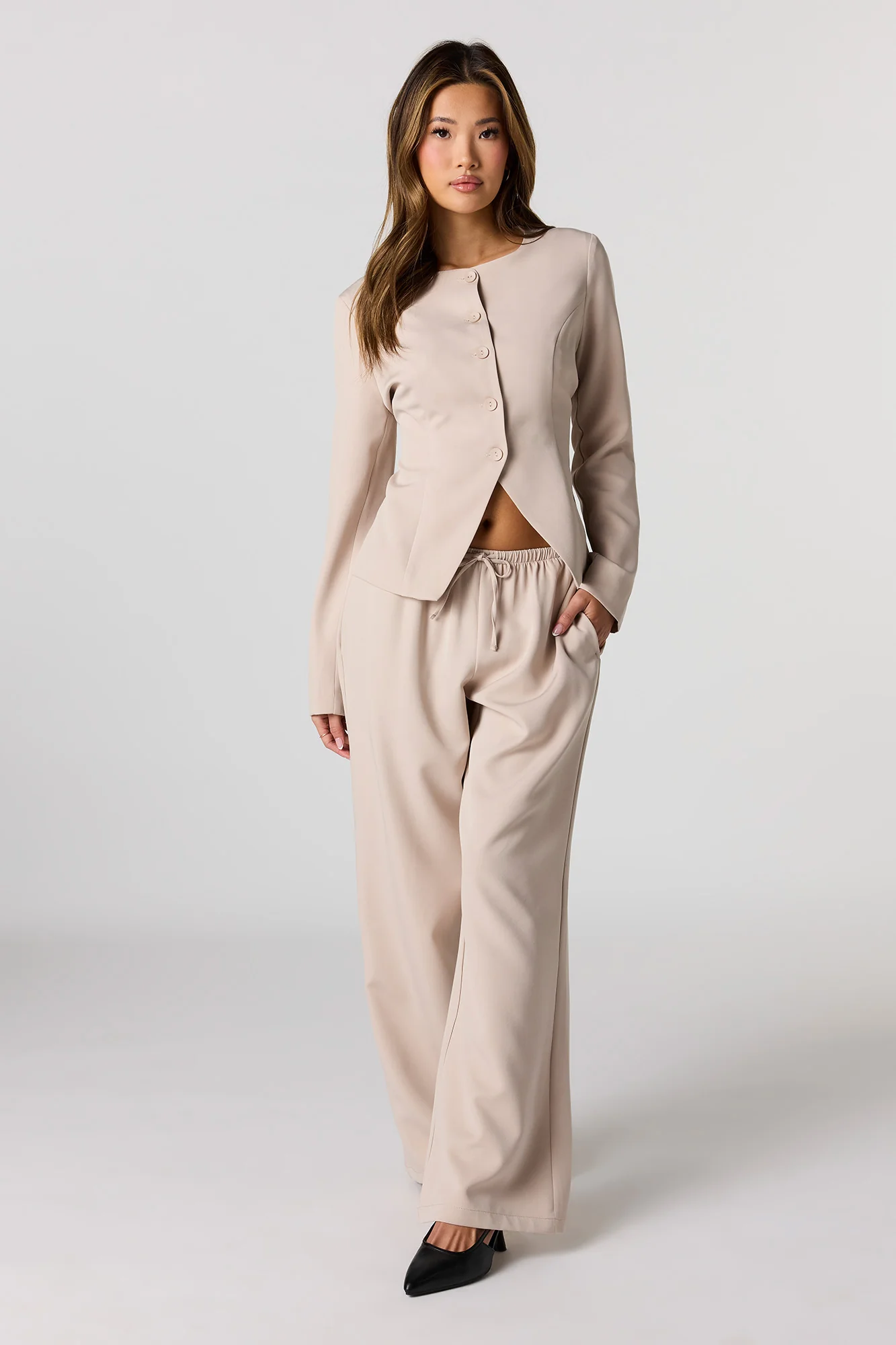 Fitted Button-Up Long Sleeve Top - Image 3