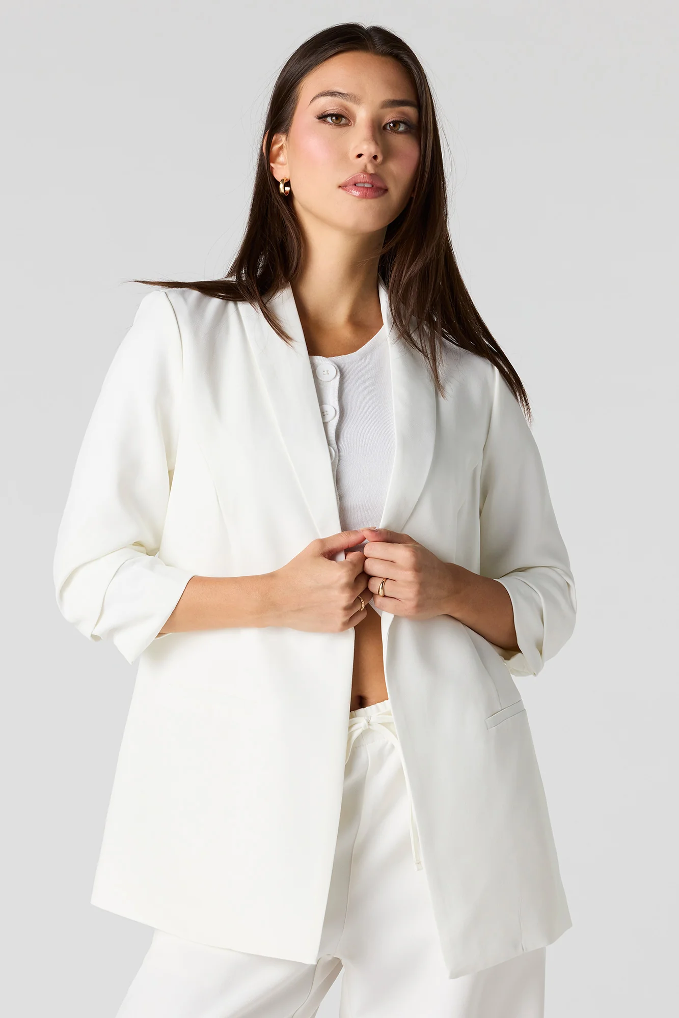 Crepe Scrunch Sleeve Blazer