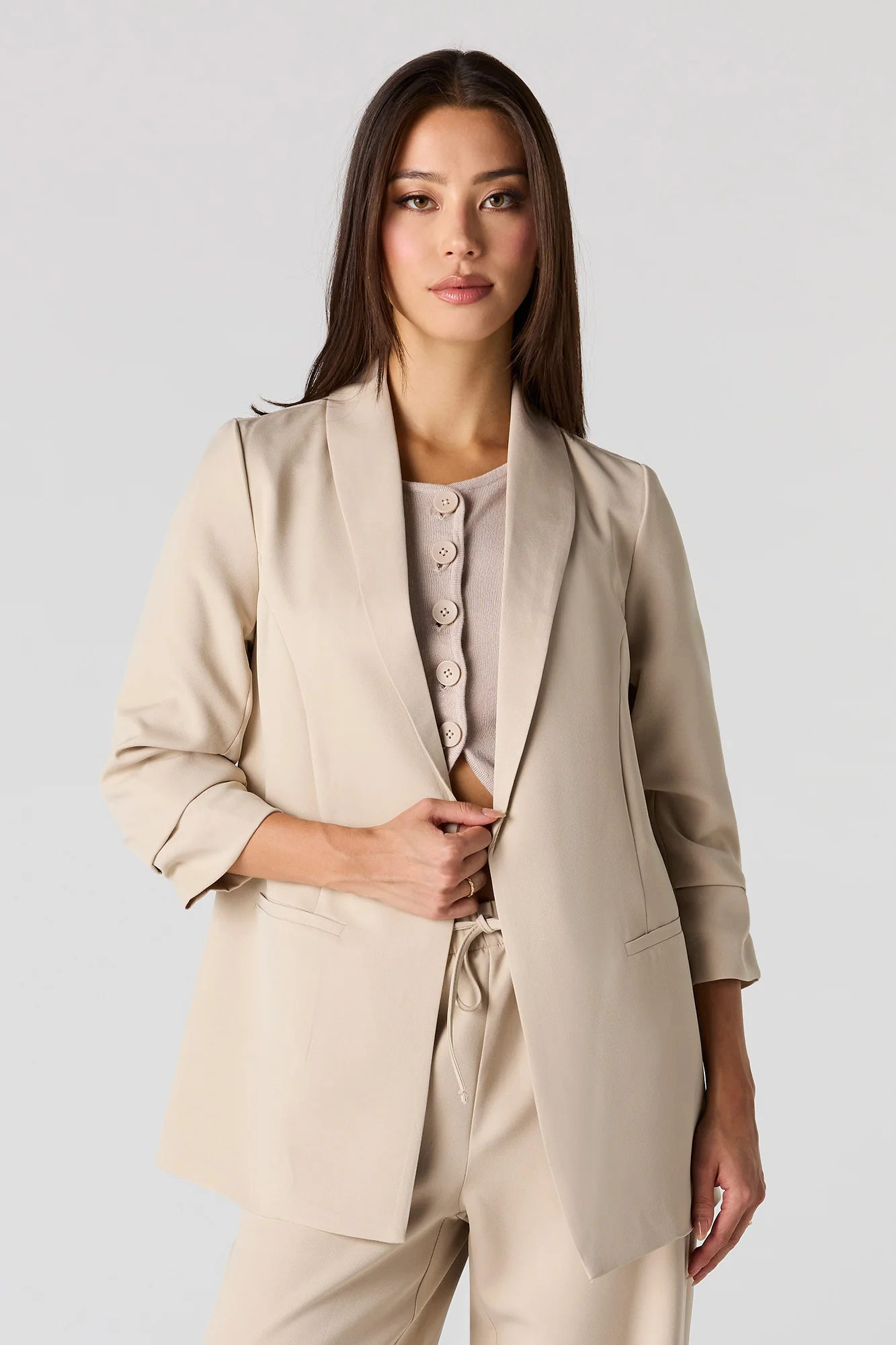 Crepe Scrunch Sleeve Blazer - Image 10