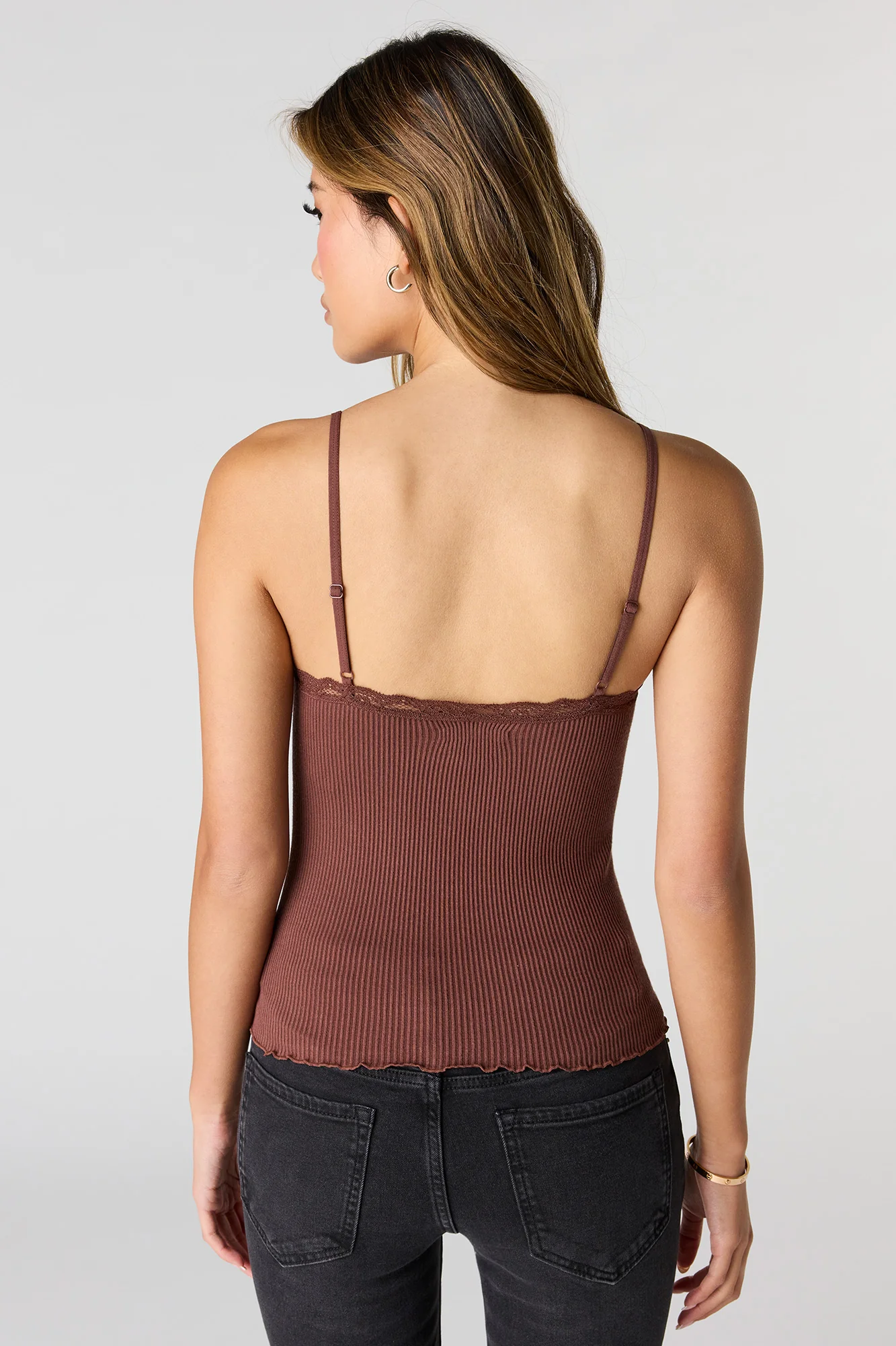 Seamless Ribbed Lace Trim Cami - Image 2