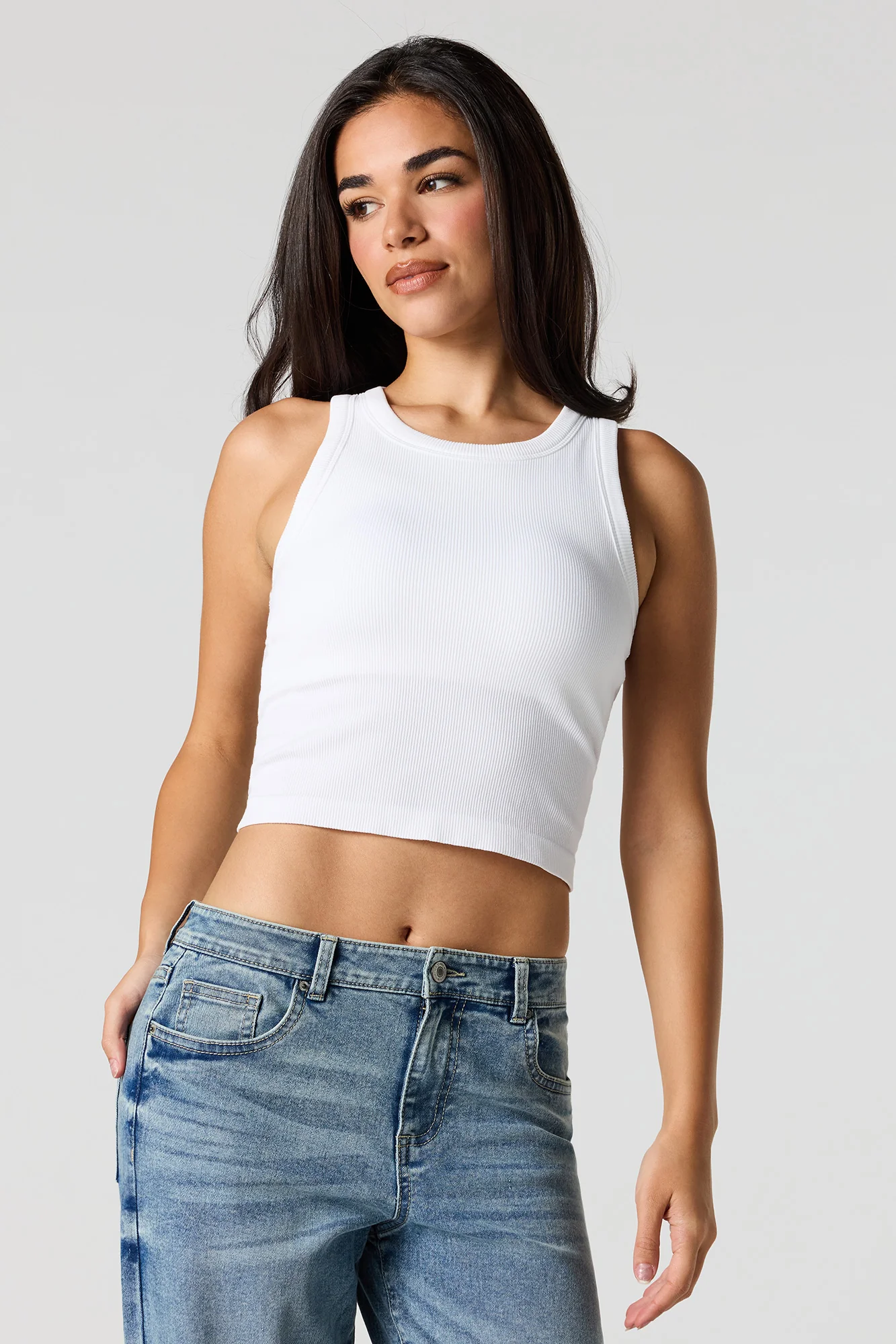 Seamless Ribbed Crew Neck Tank with Built-In Cups - Image 10
