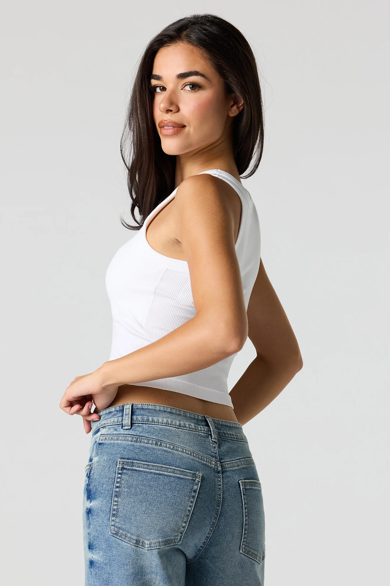 Seamless Ribbed Crew Neck Tank with Built-In Cups - Image 11