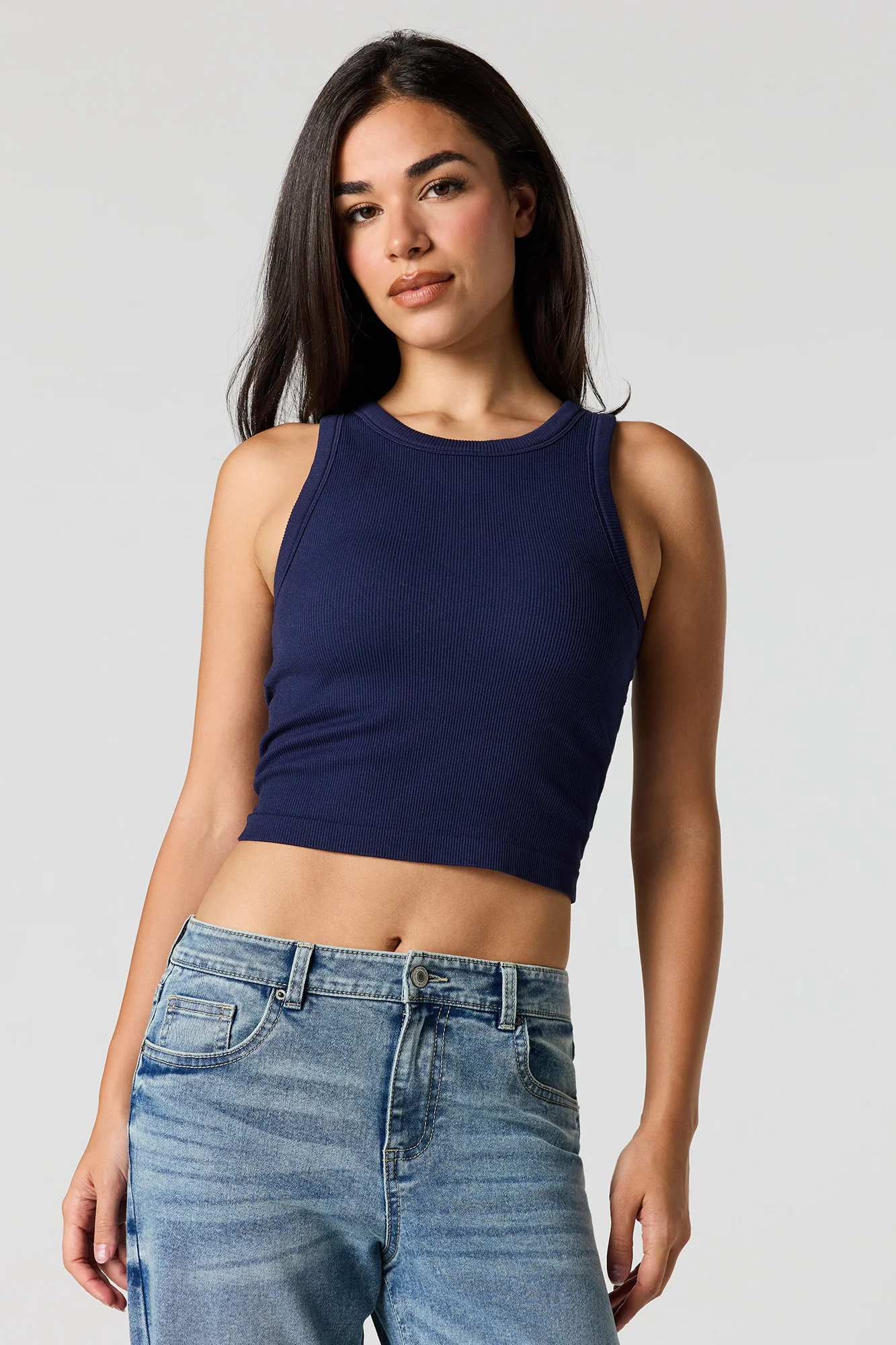 Seamless Ribbed Crew Neck Tank with Built-In Cups - Image 13