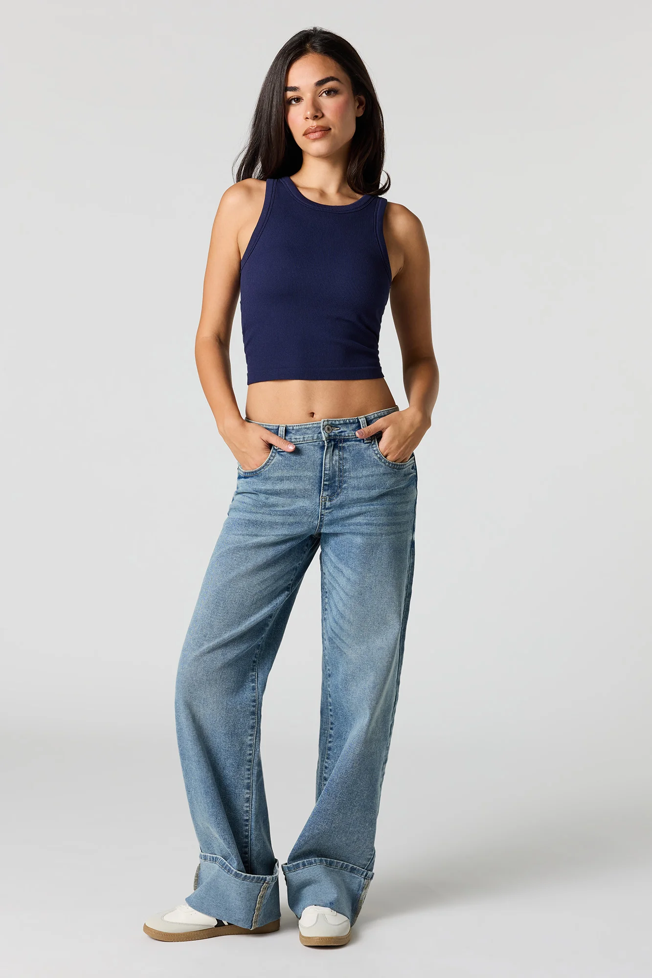 Seamless Ribbed Crew Neck Tank with Built-In Cups - Image 15