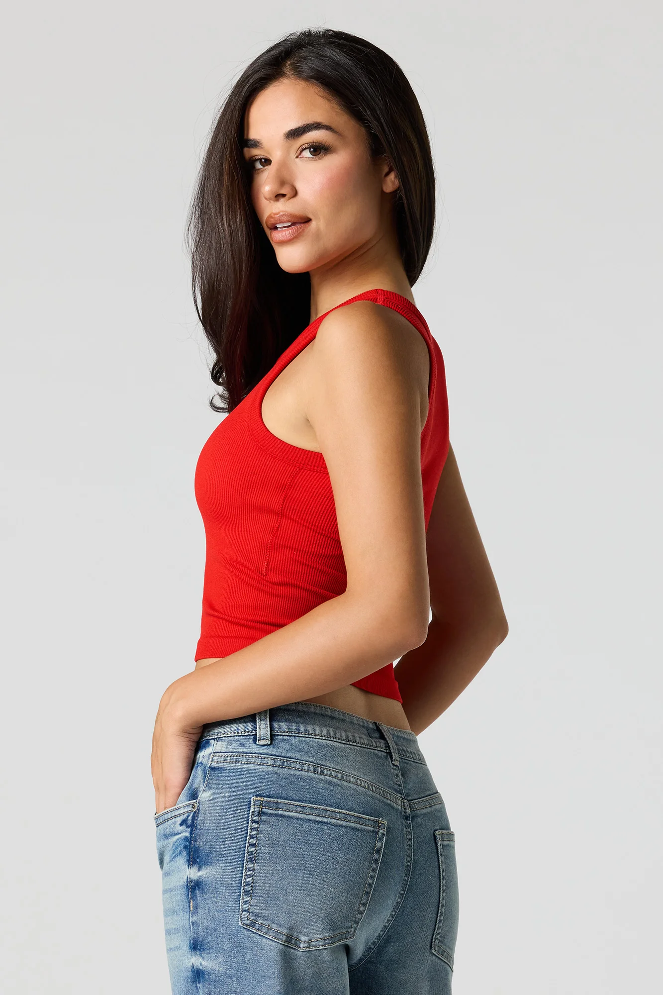 Seamless Ribbed Crew Neck Tank with Built-In Cups - Image 17