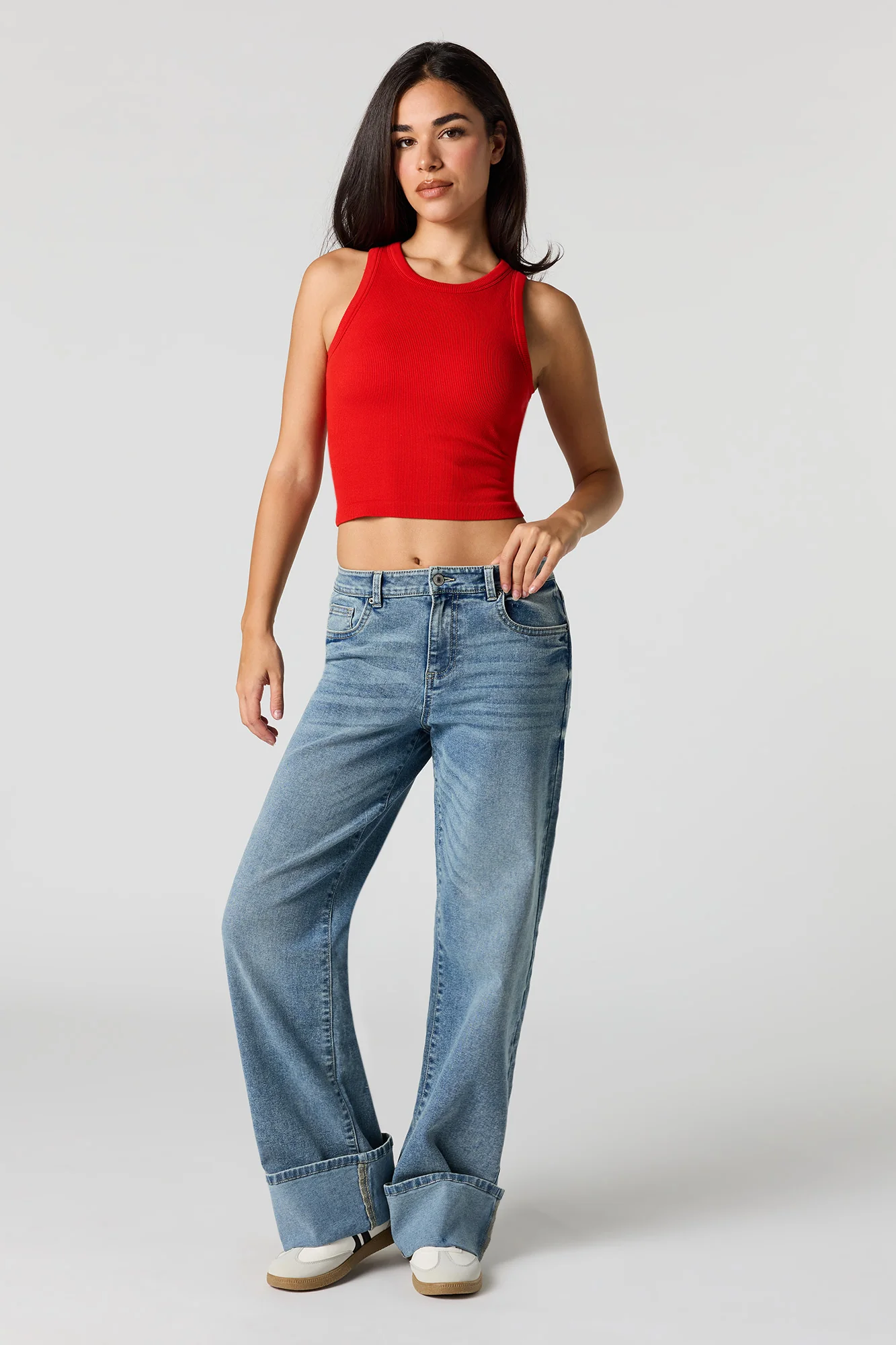 Seamless Ribbed Crew Neck Tank with Built-In Cups - Image 18