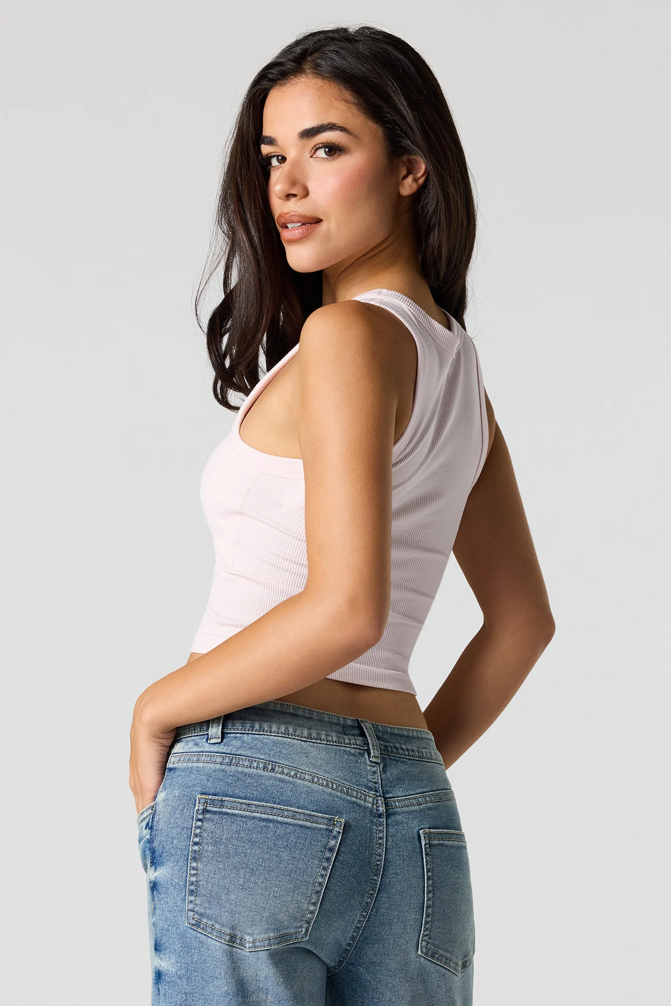 Seamless Ribbed Crew Neck Tank with Built-In Cups - Image 20