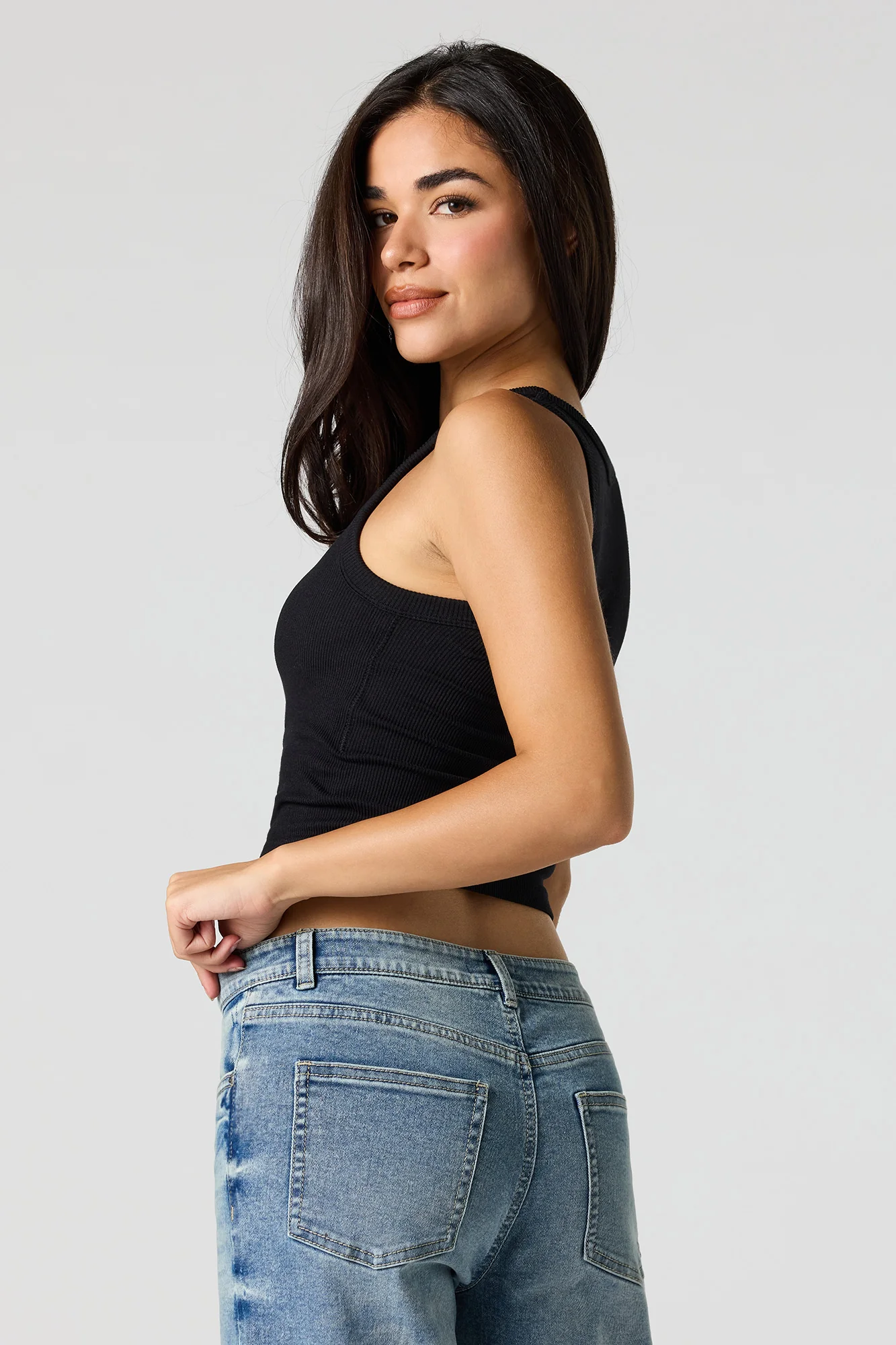 Seamless Ribbed Crew Neck Tank with Built-In Cups - Image 5