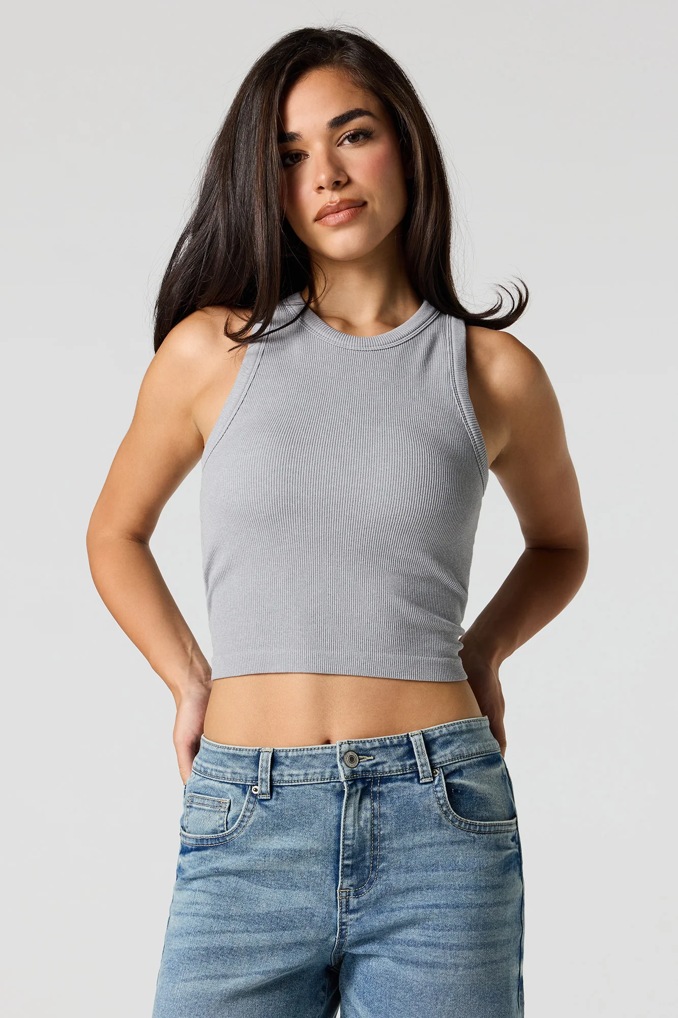 Seamless Ribbed Crew Neck Tank with Built-In Cups - Image 7