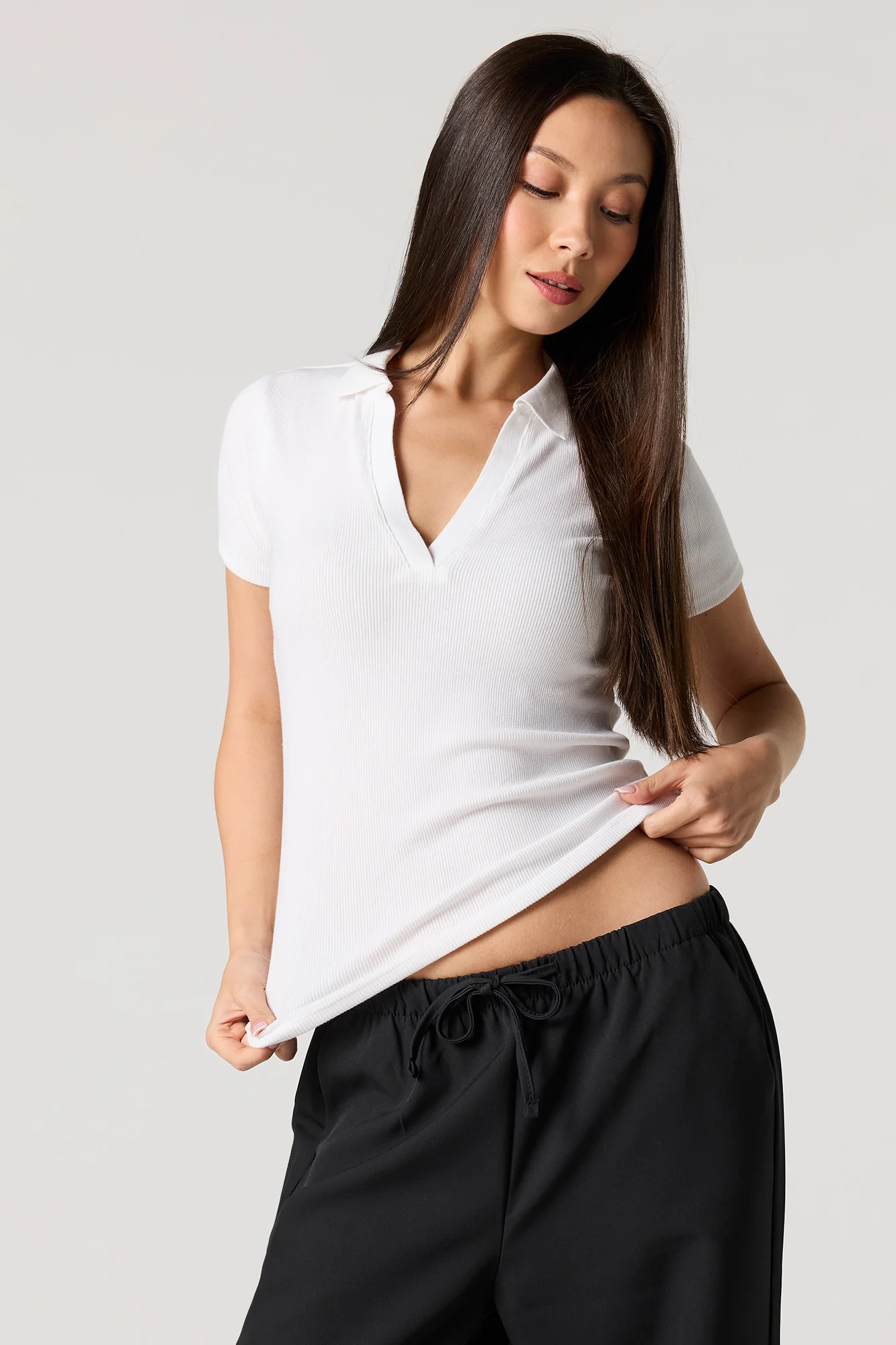 Ribbed Short Sleeve Polo Top - Image 10