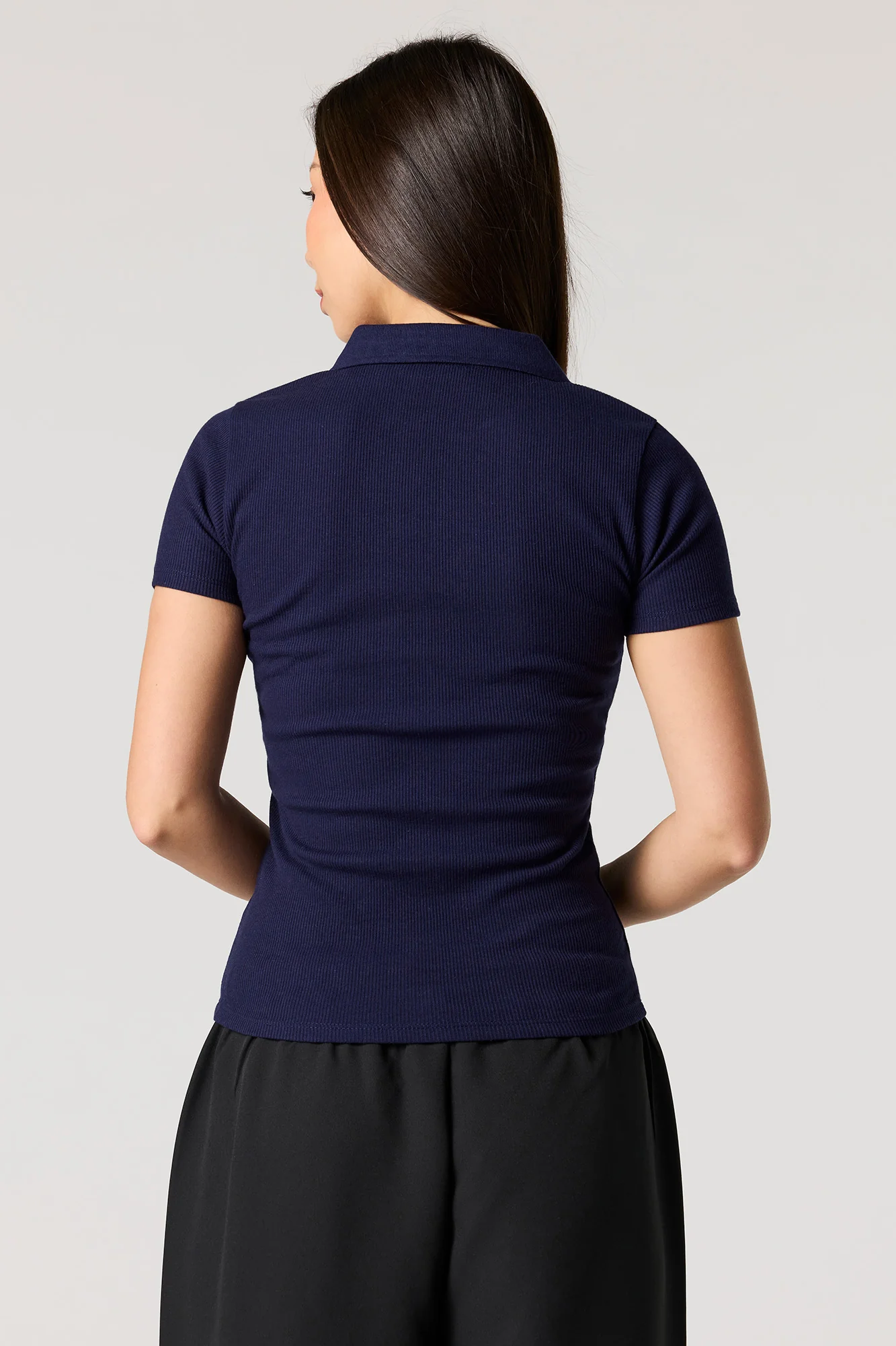 Ribbed Short Sleeve Polo Top - Image 2
