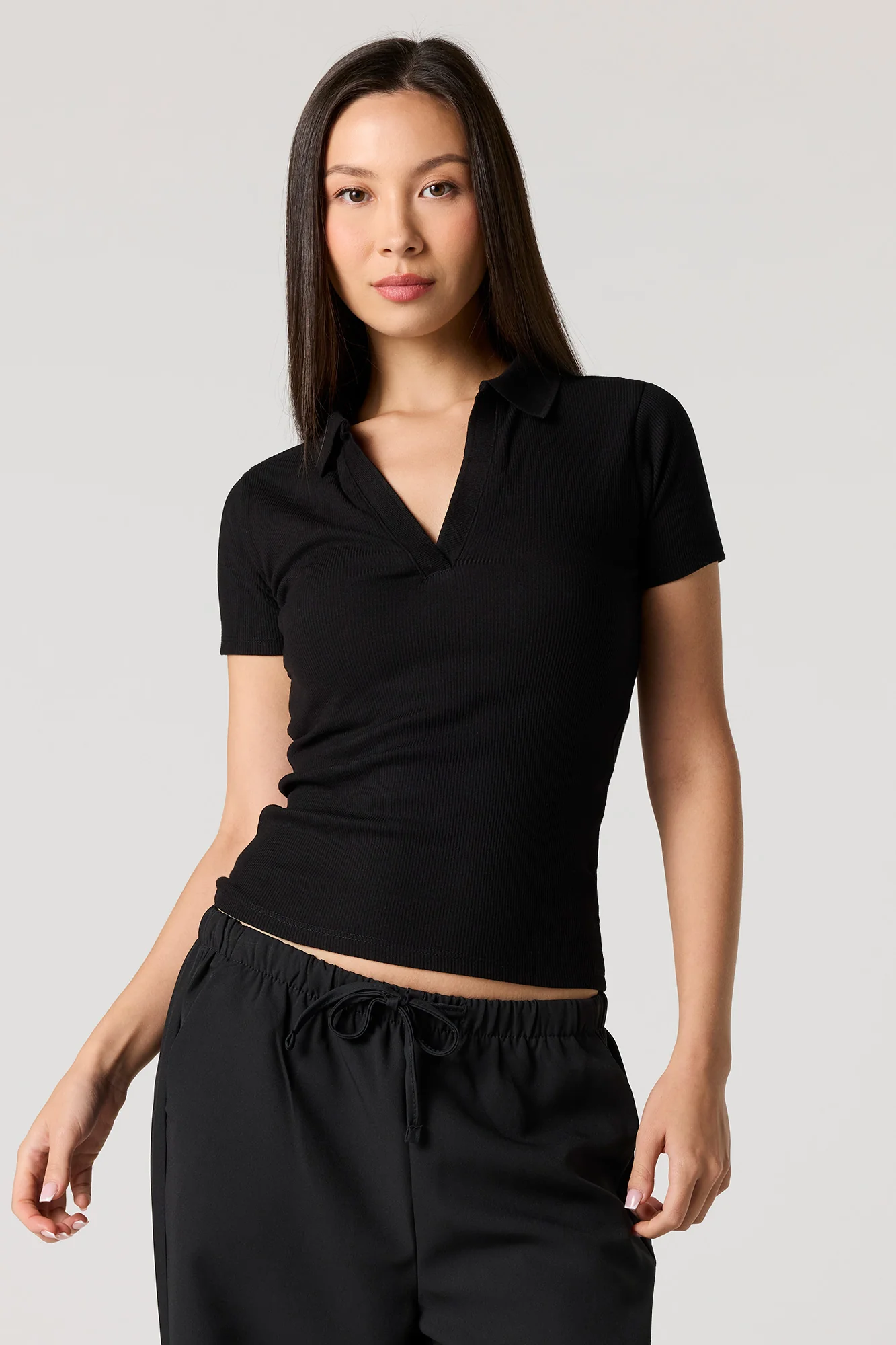 Ribbed Short Sleeve Polo Top - Image 4