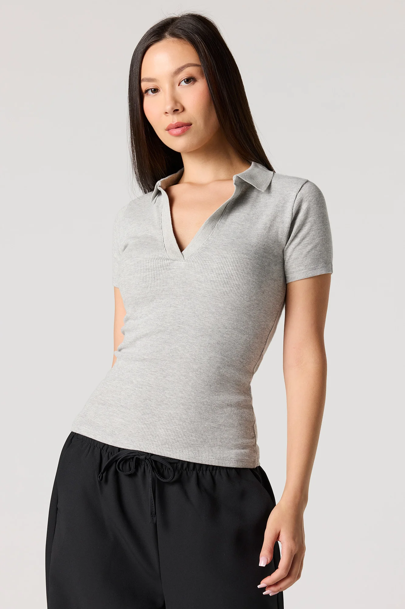 Ribbed Short Sleeve Polo Top - Image 7