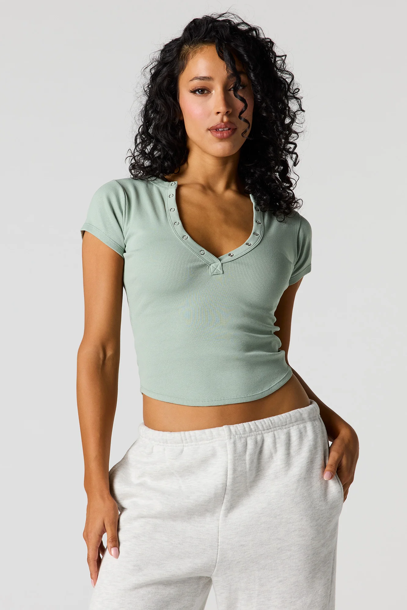 Ribbed Henley Baby Tee - Image 10