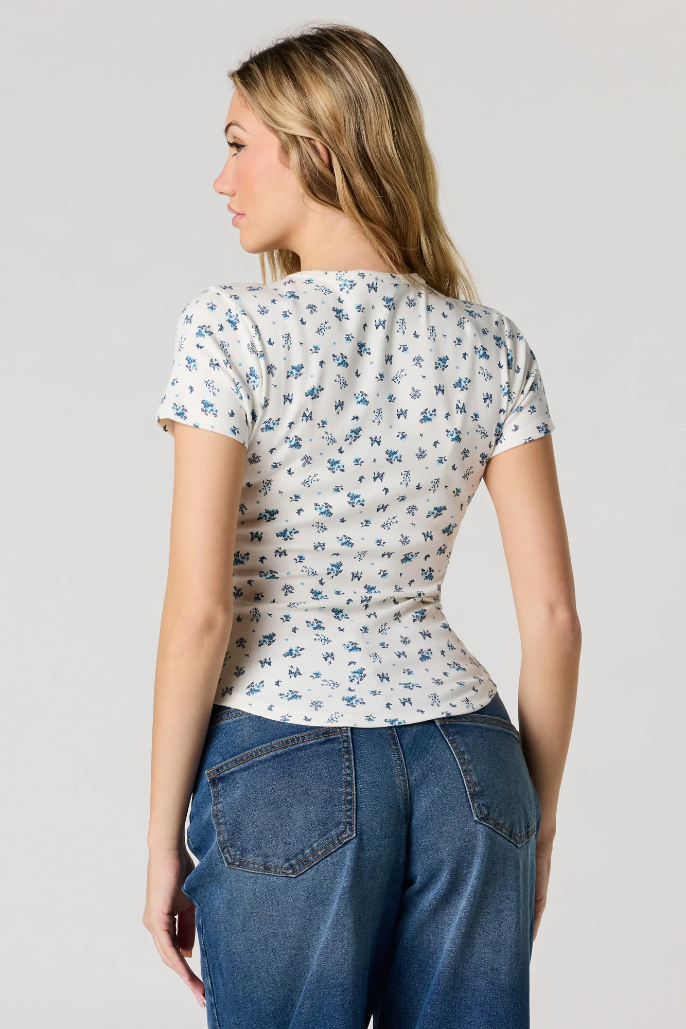 Ribbed Curved Hem T-Shirt - Image 2