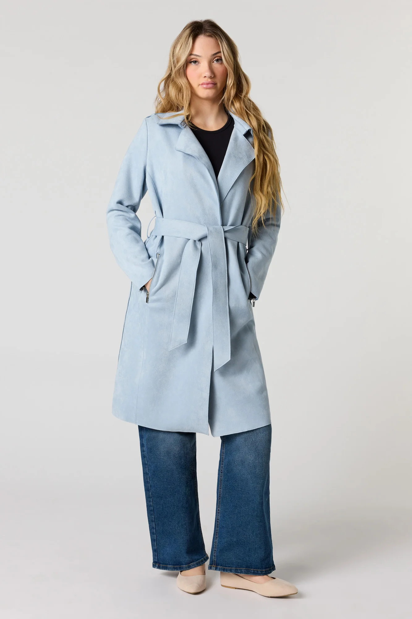 Faux Suede Trench Coat - Image 10
