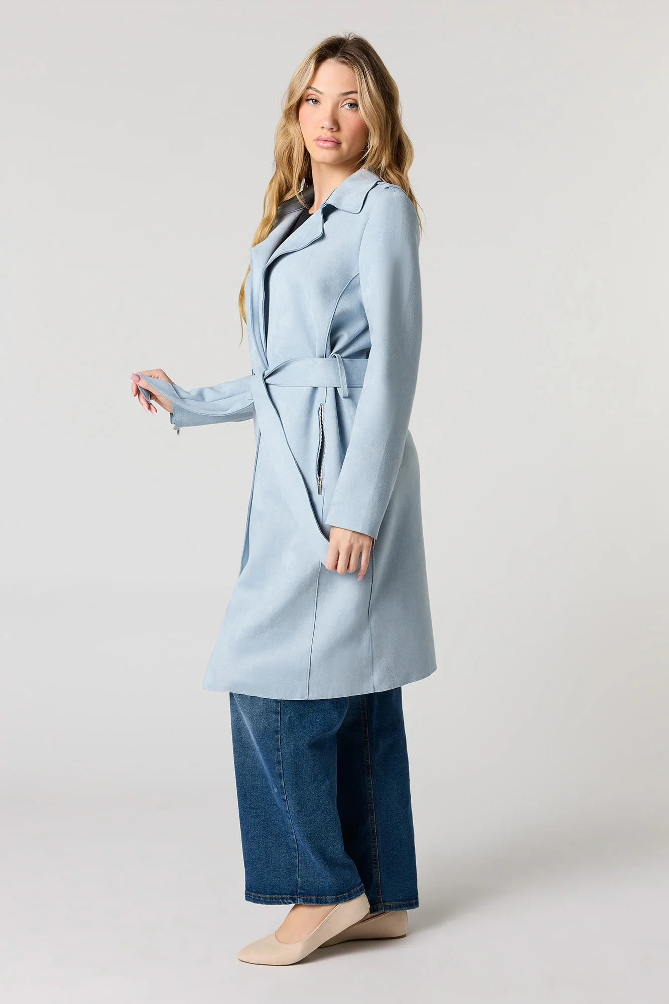 Faux Suede Trench Coat - Image 11