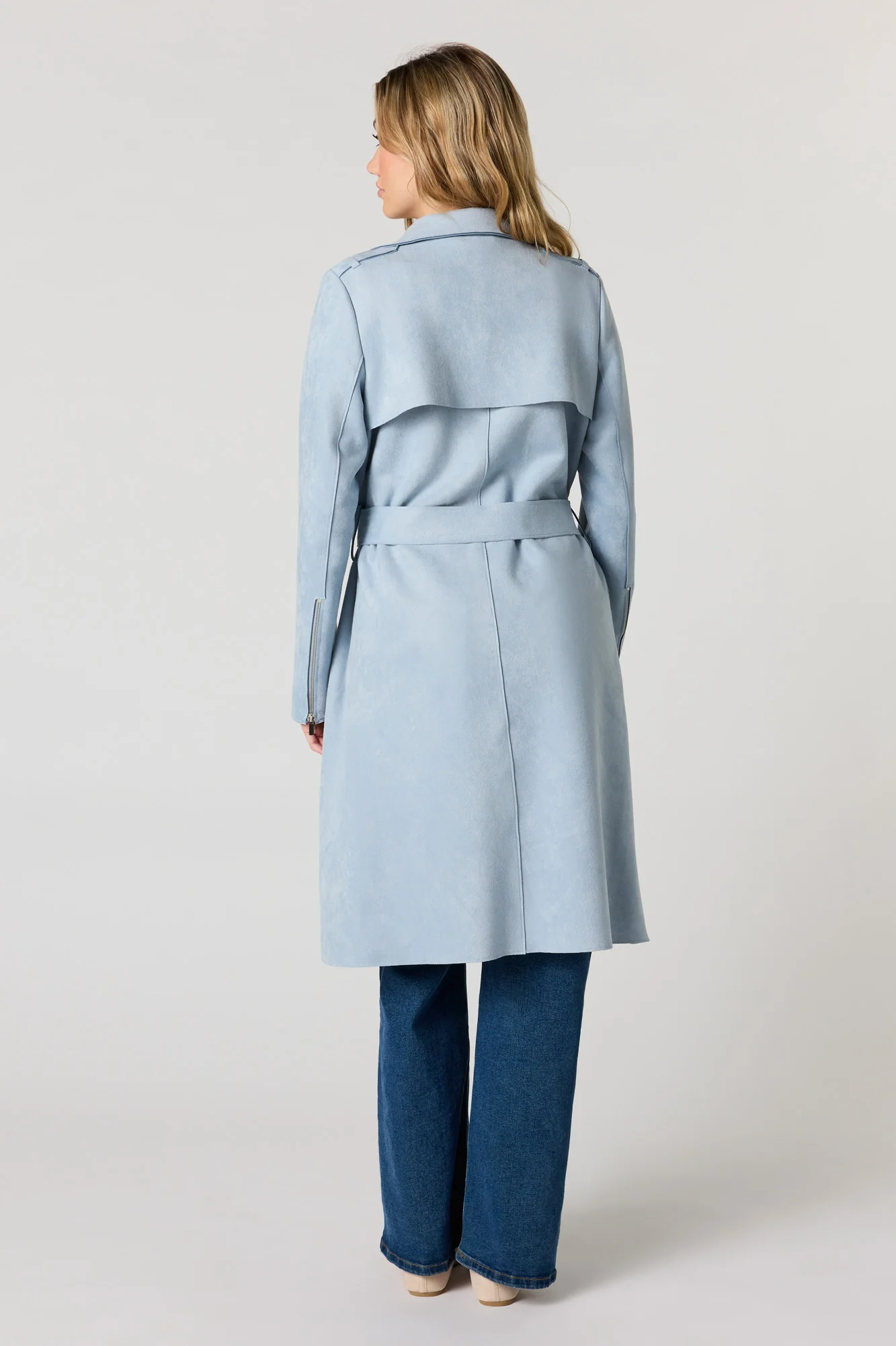 Faux Suede Trench Coat - Image 12
