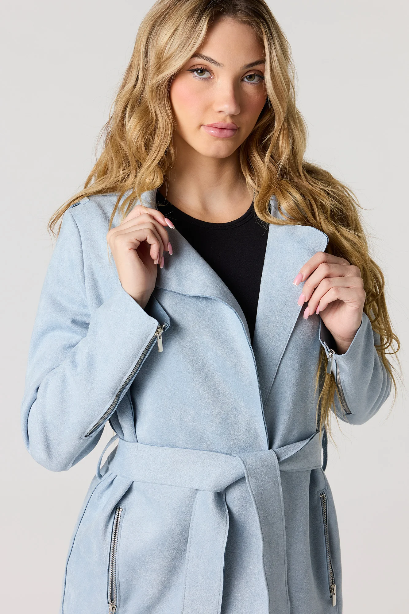 Faux Suede Trench Coat - Image 13