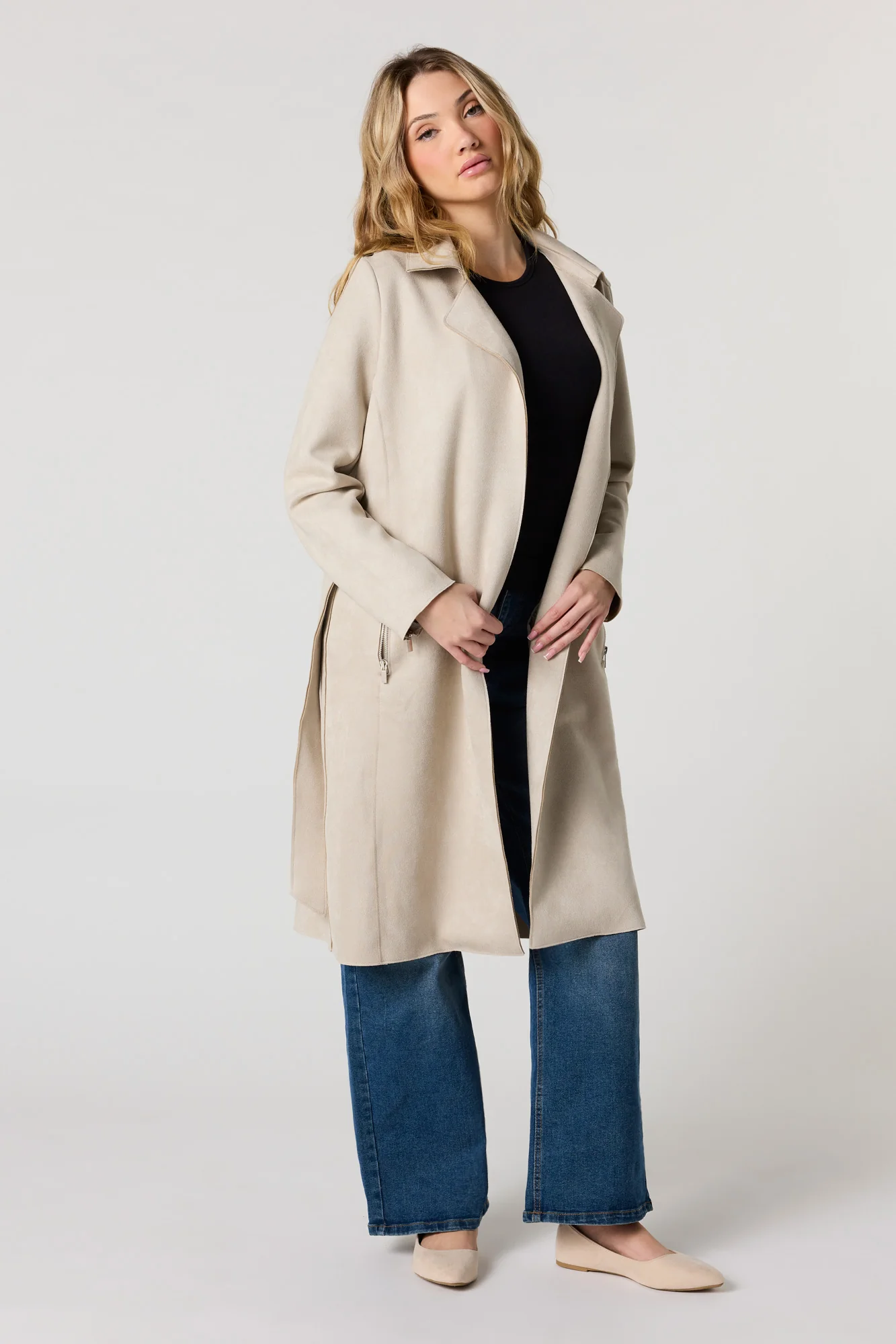 Faux Suede Trench Coat - Image 14