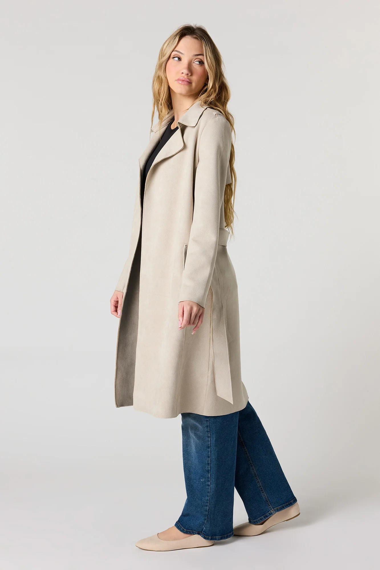 Faux Suede Trench Coat - Image 15