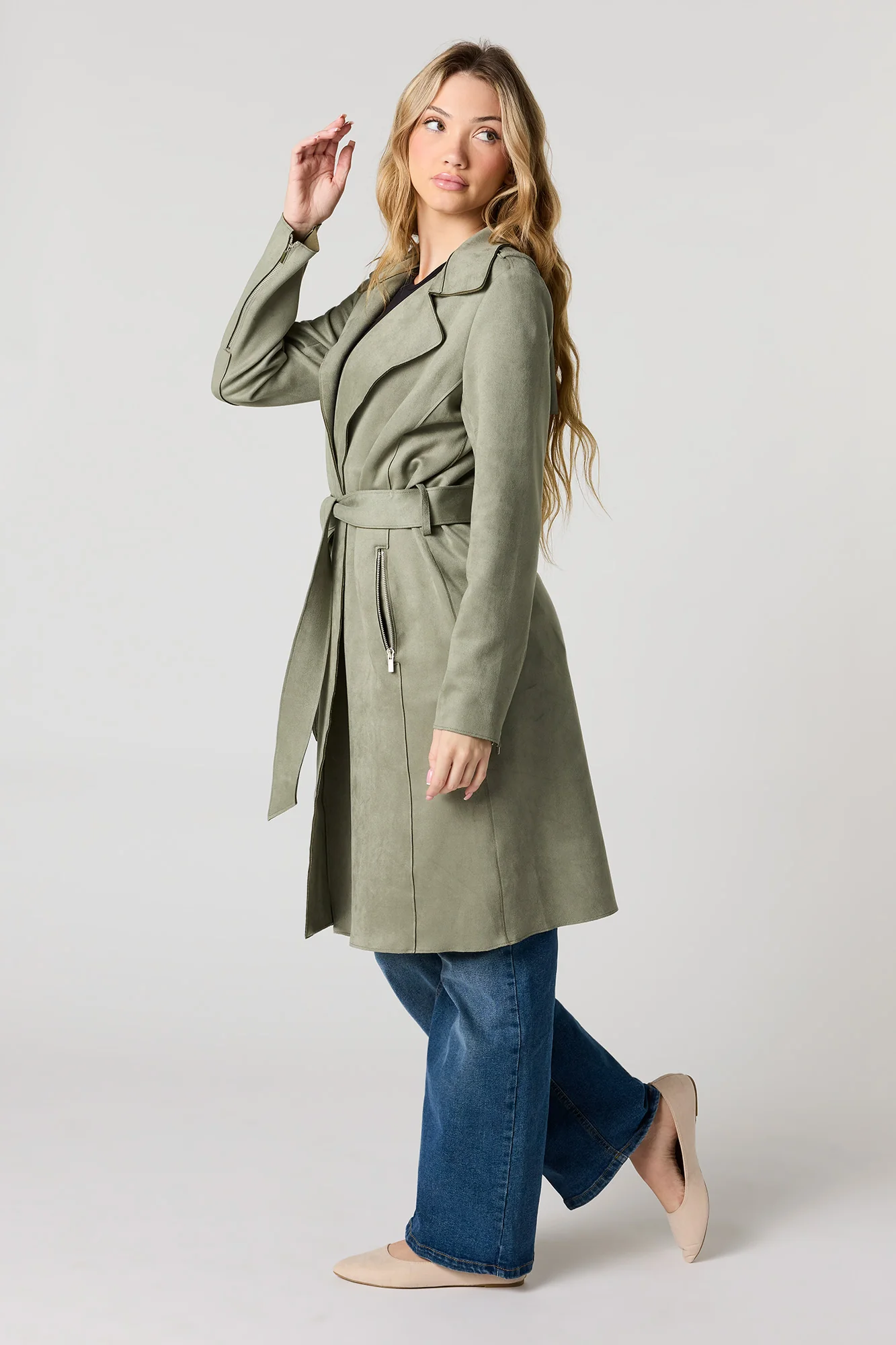 Faux Suede Trench Coat - Image 2