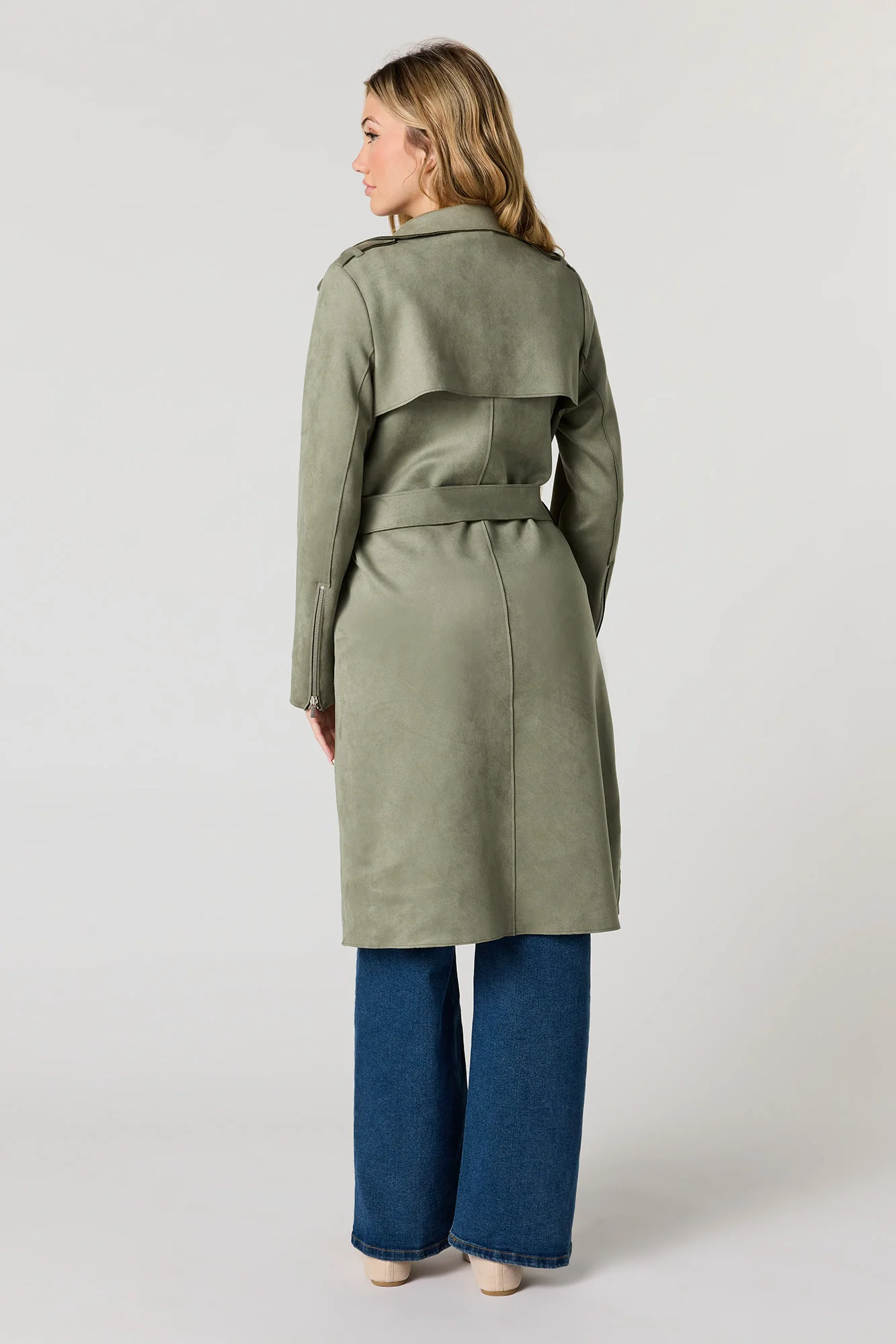 Faux Suede Trench Coat - Image 3