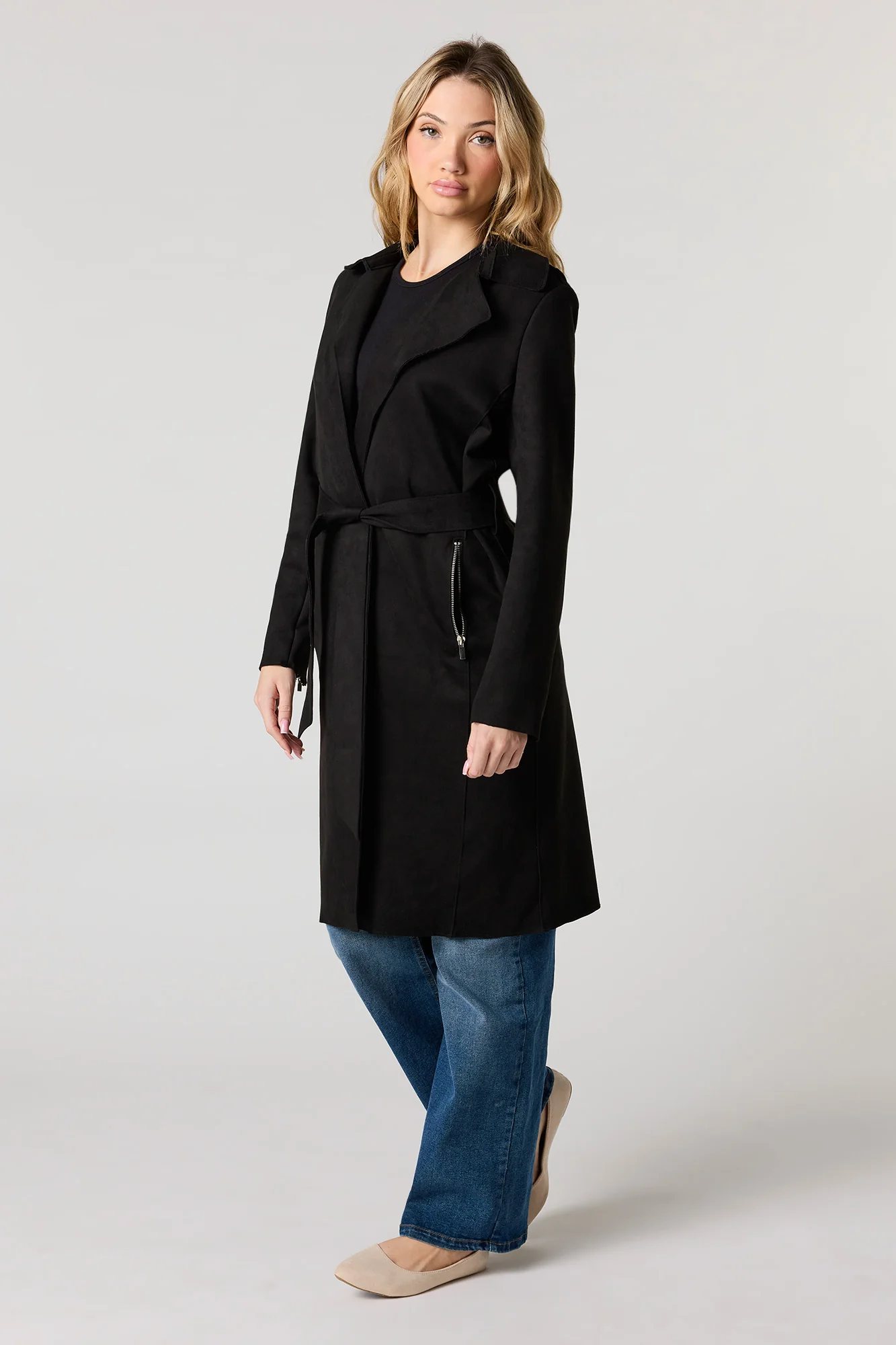 Faux Suede Trench Coat - Image 4