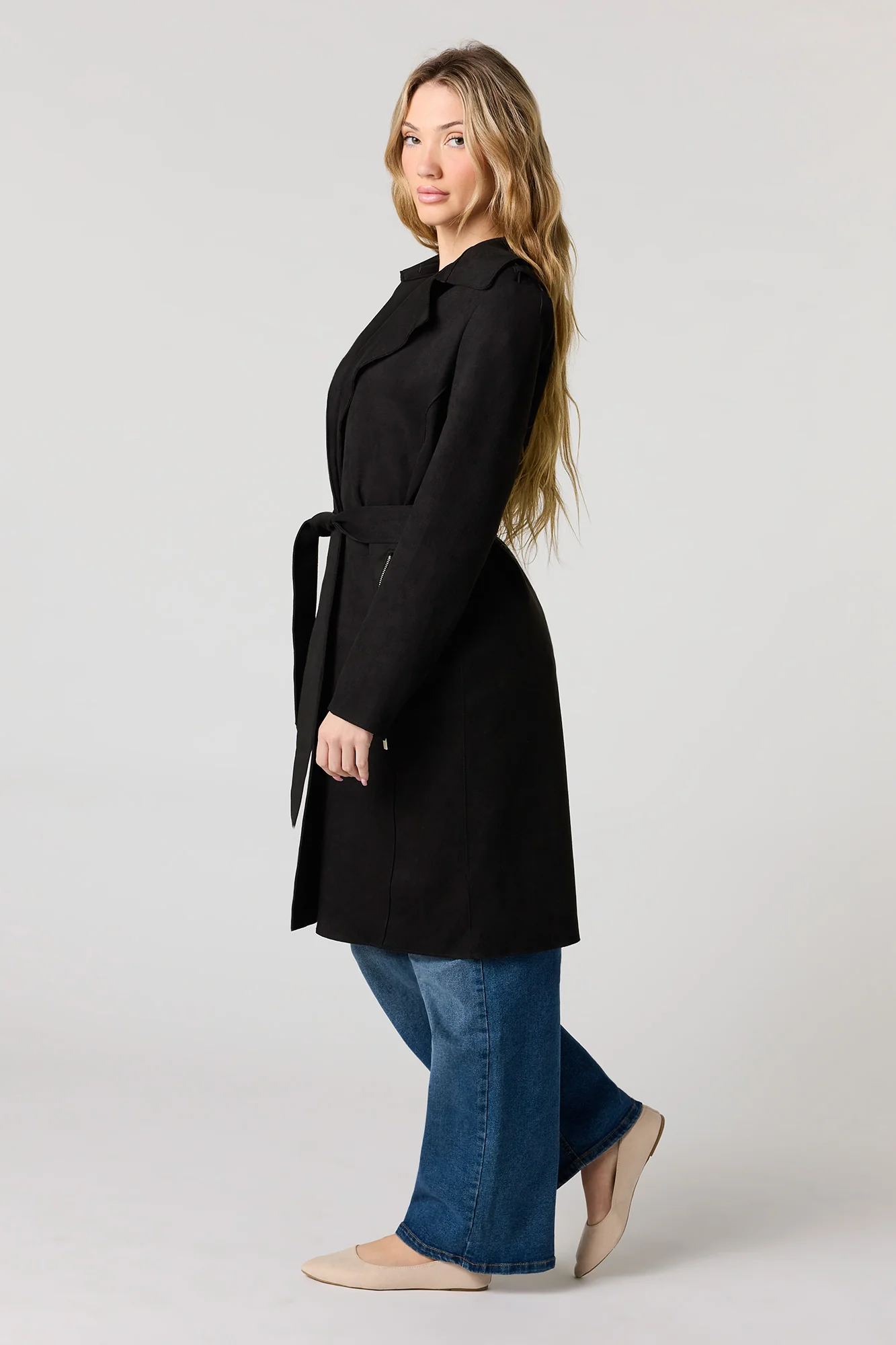 Faux Suede Trench Coat - Image 5