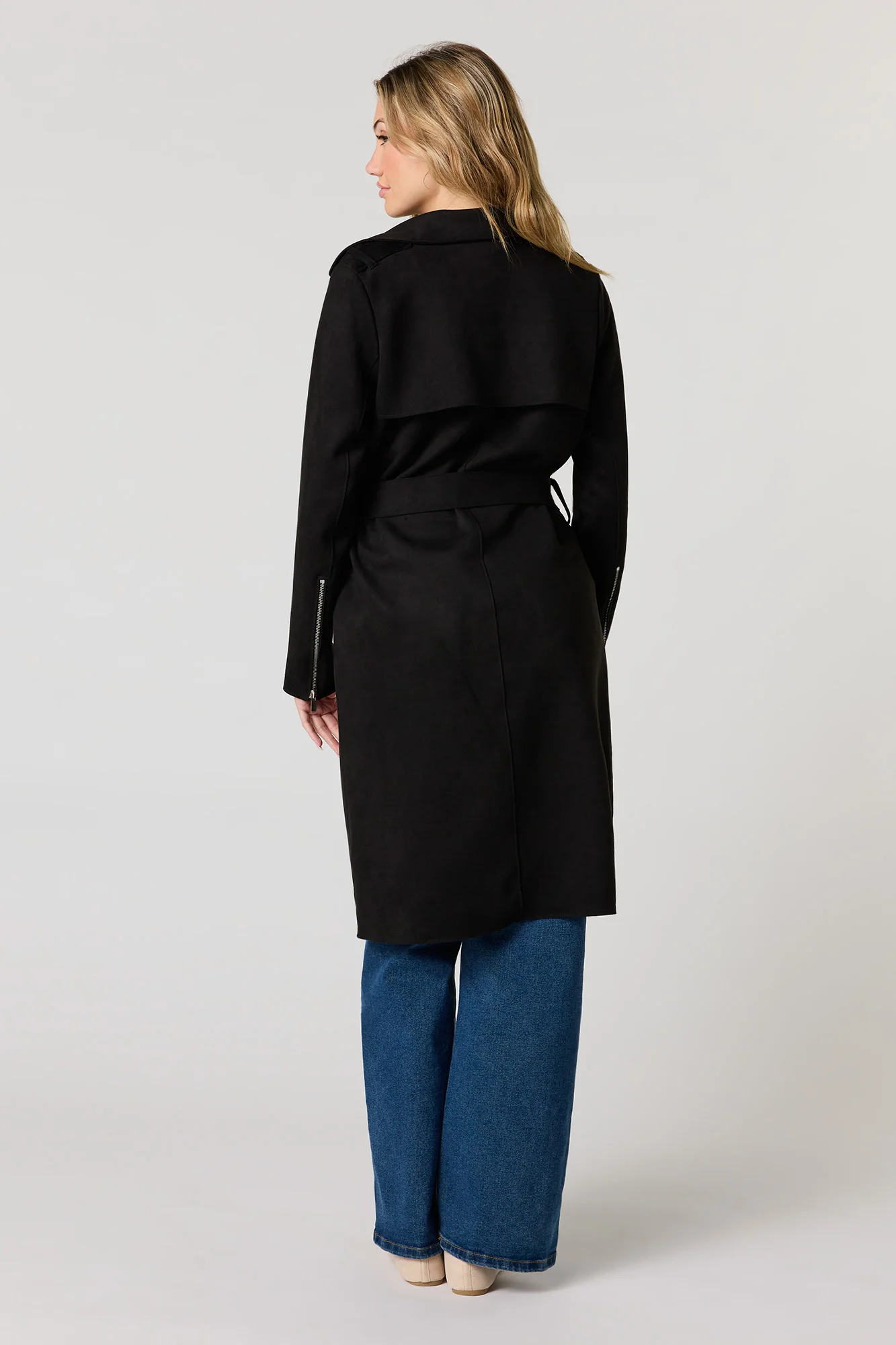 Faux Suede Trench Coat - Image 6