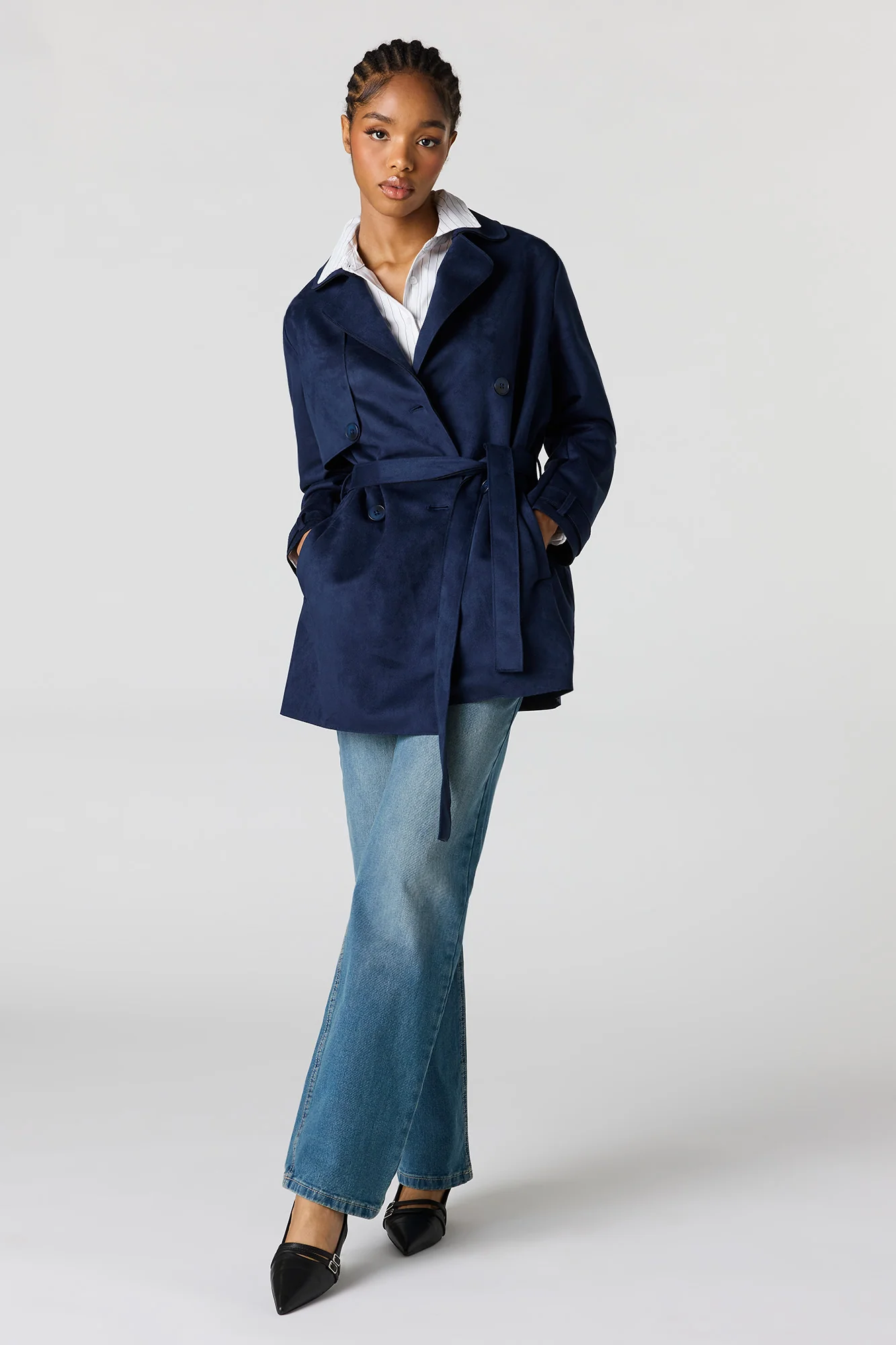 Faux Suede Midi Trench Coat - Image 11