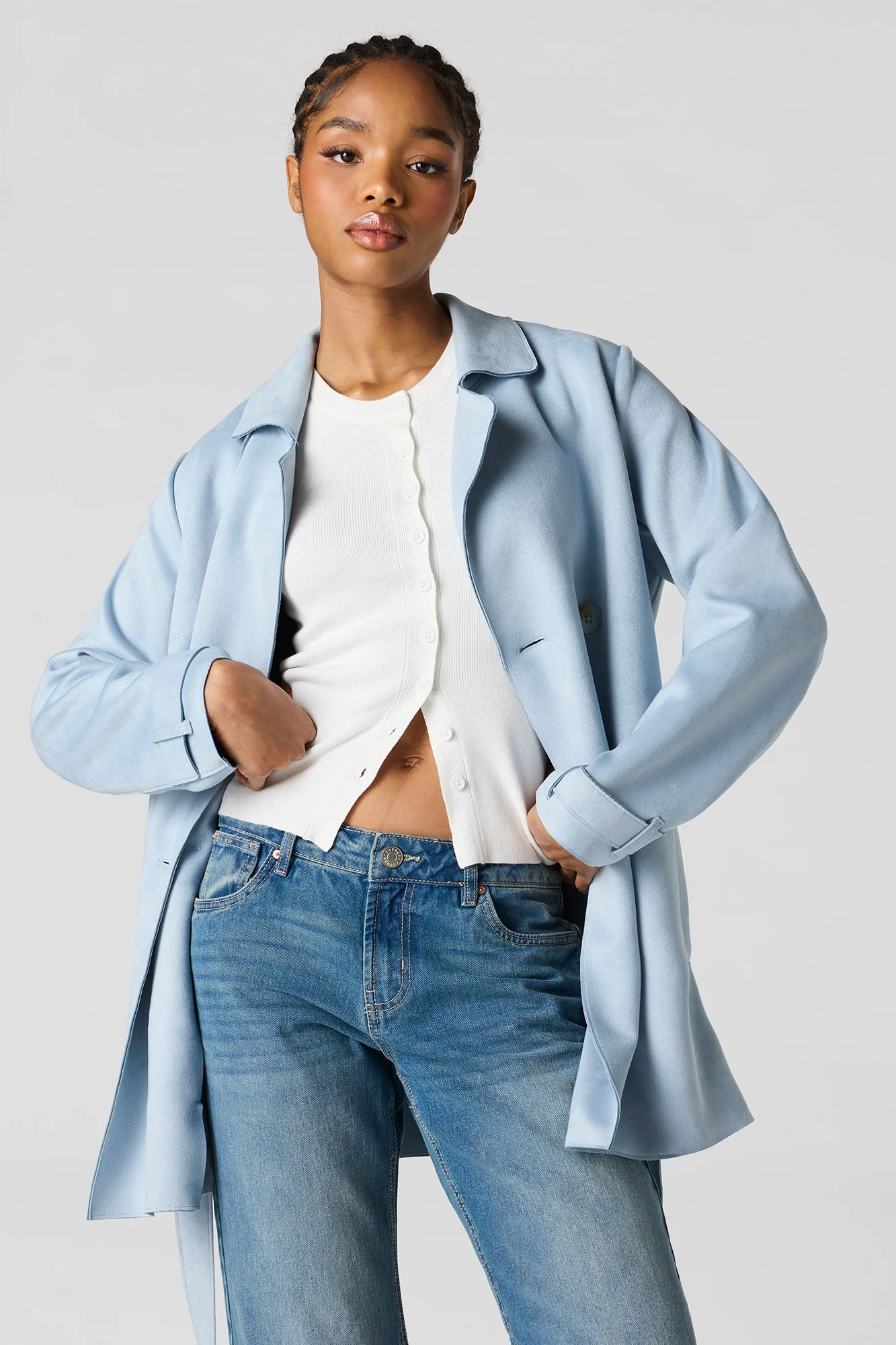 Faux Suede Midi Trench Coat - Image 13