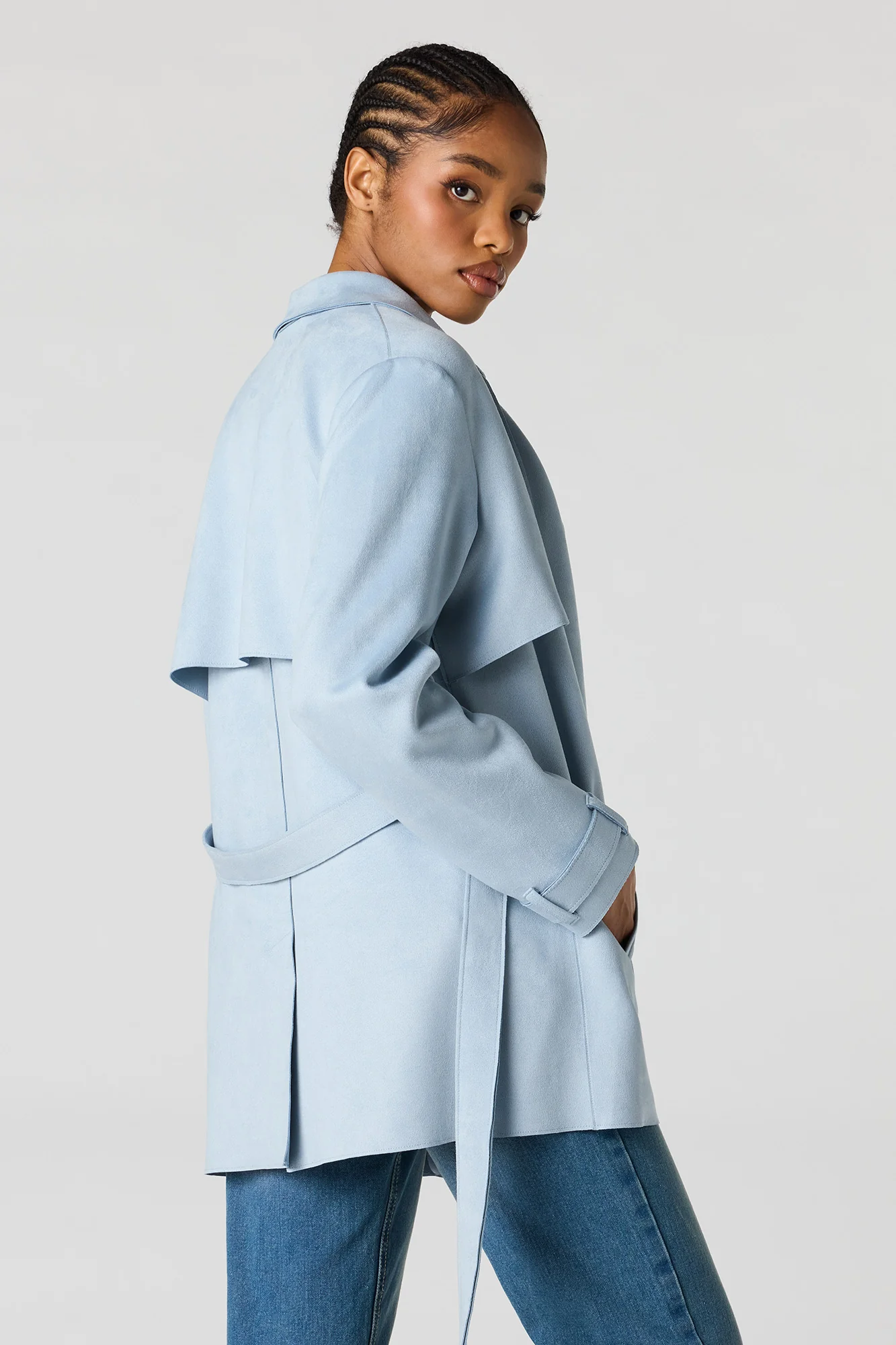 Faux Suede Midi Trench Coat - Image 14